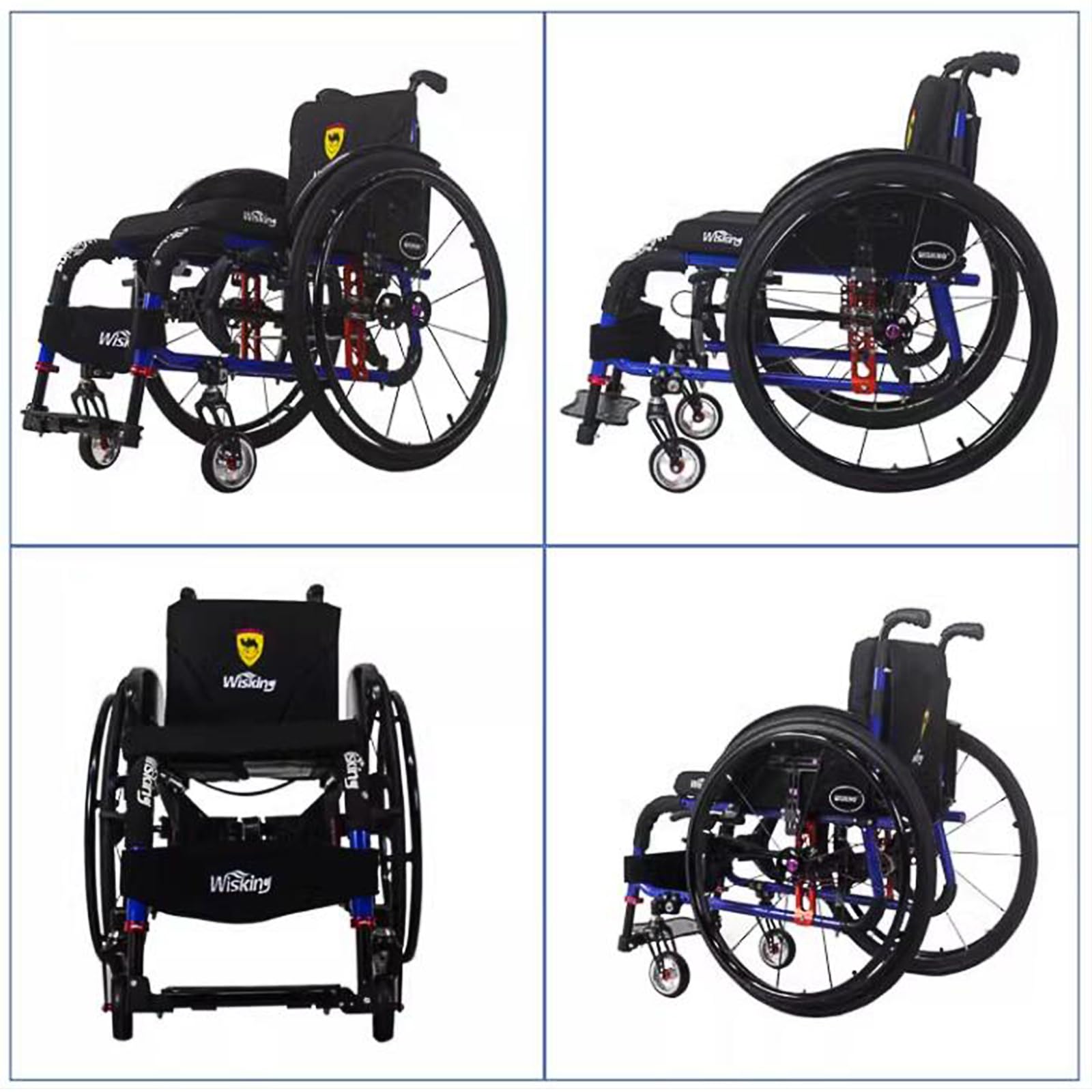 Silla de ruedas plegable ligera de aleación de aluminio. Silla de ruedas autopropulsada manual para deportes y ocio.