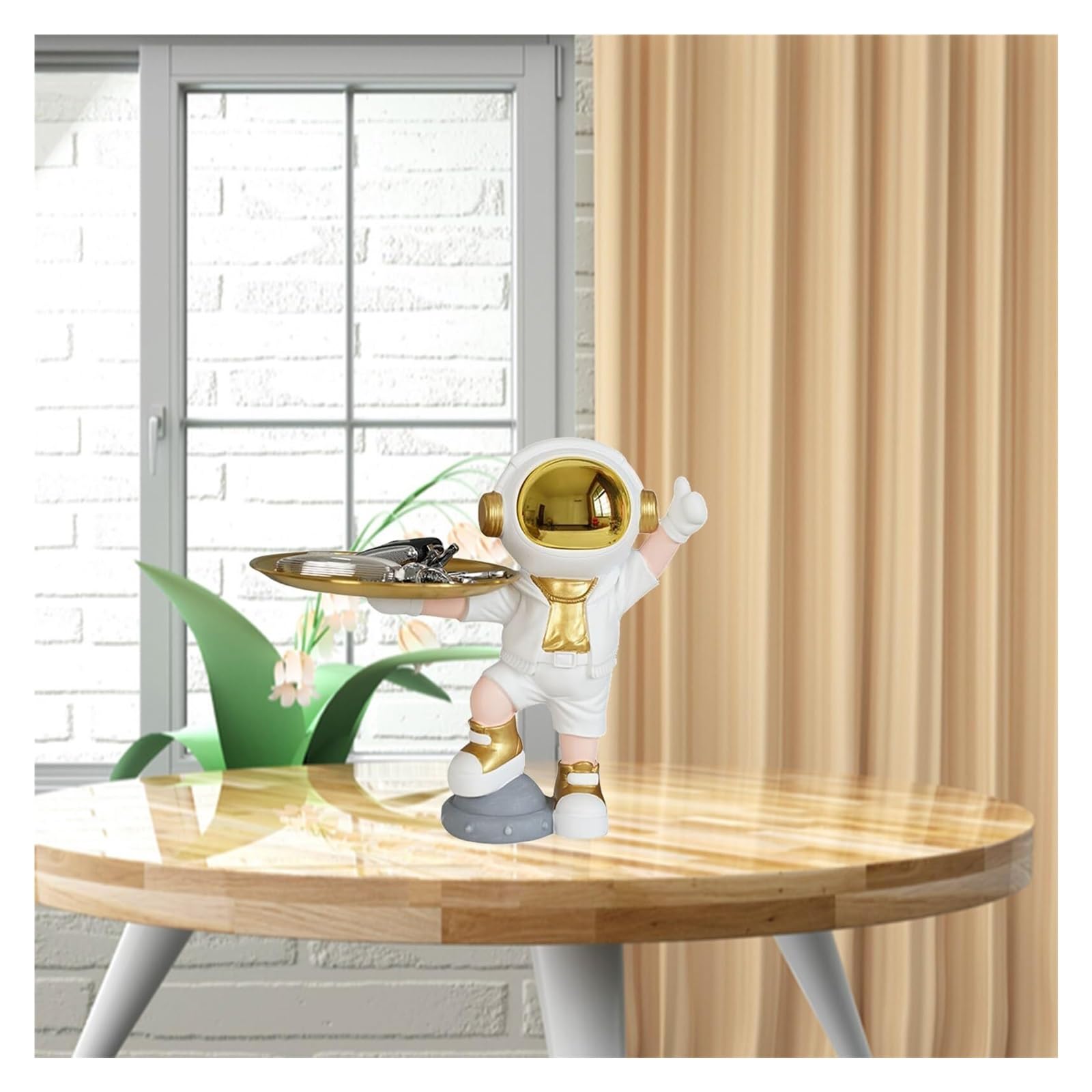Estatua de astronauta para entrada, mesa, llave, cuenco, escultura para el hogar, caramelos, decoración, figuras de regalo (blanco)