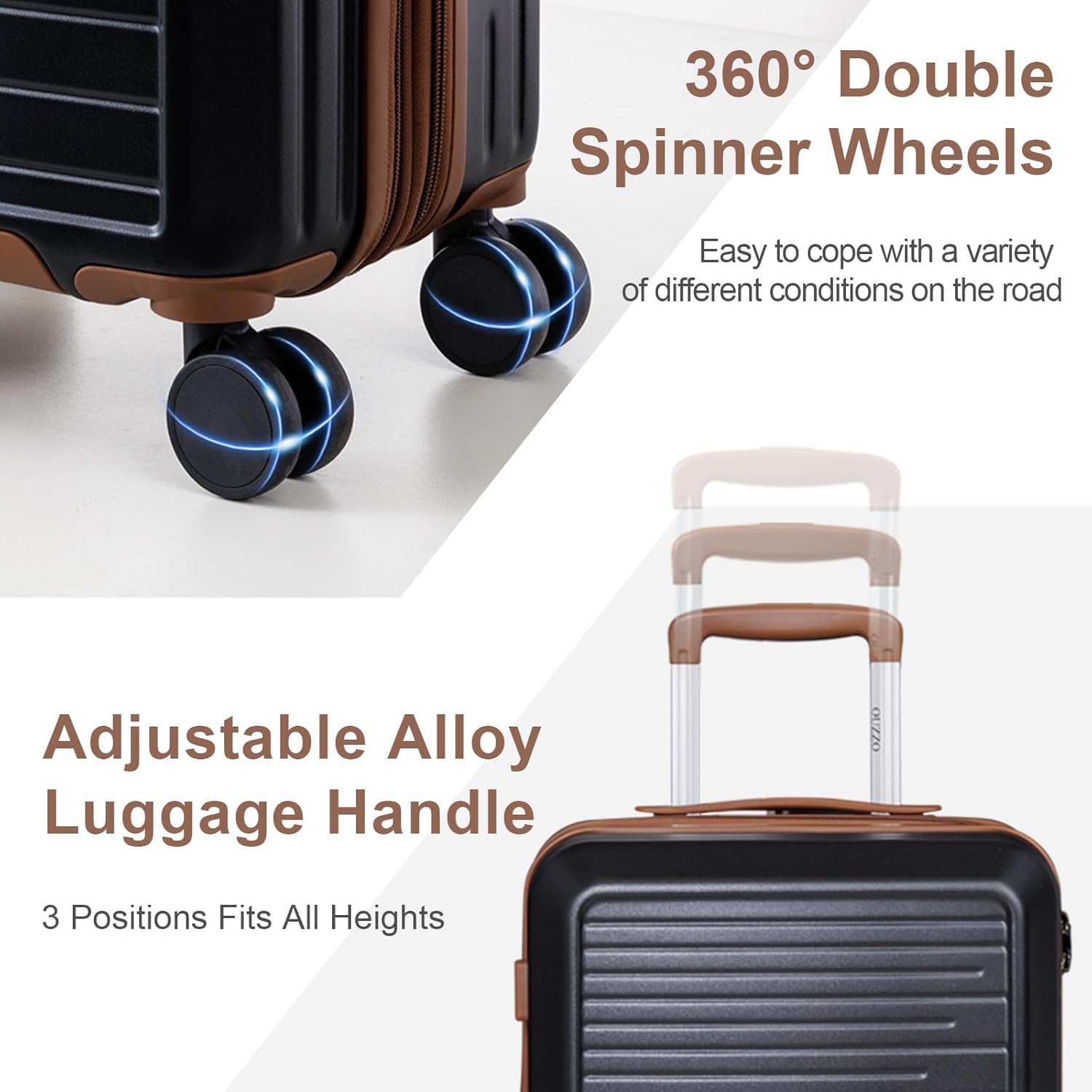 OUZZO Luggage Sets 3 Piece Expandable Suitcase Sets with Double Spinner Wheels Hardshell Lightweight PC Checked Luggage set TSA Lock for Family Trips, Business,Vacation