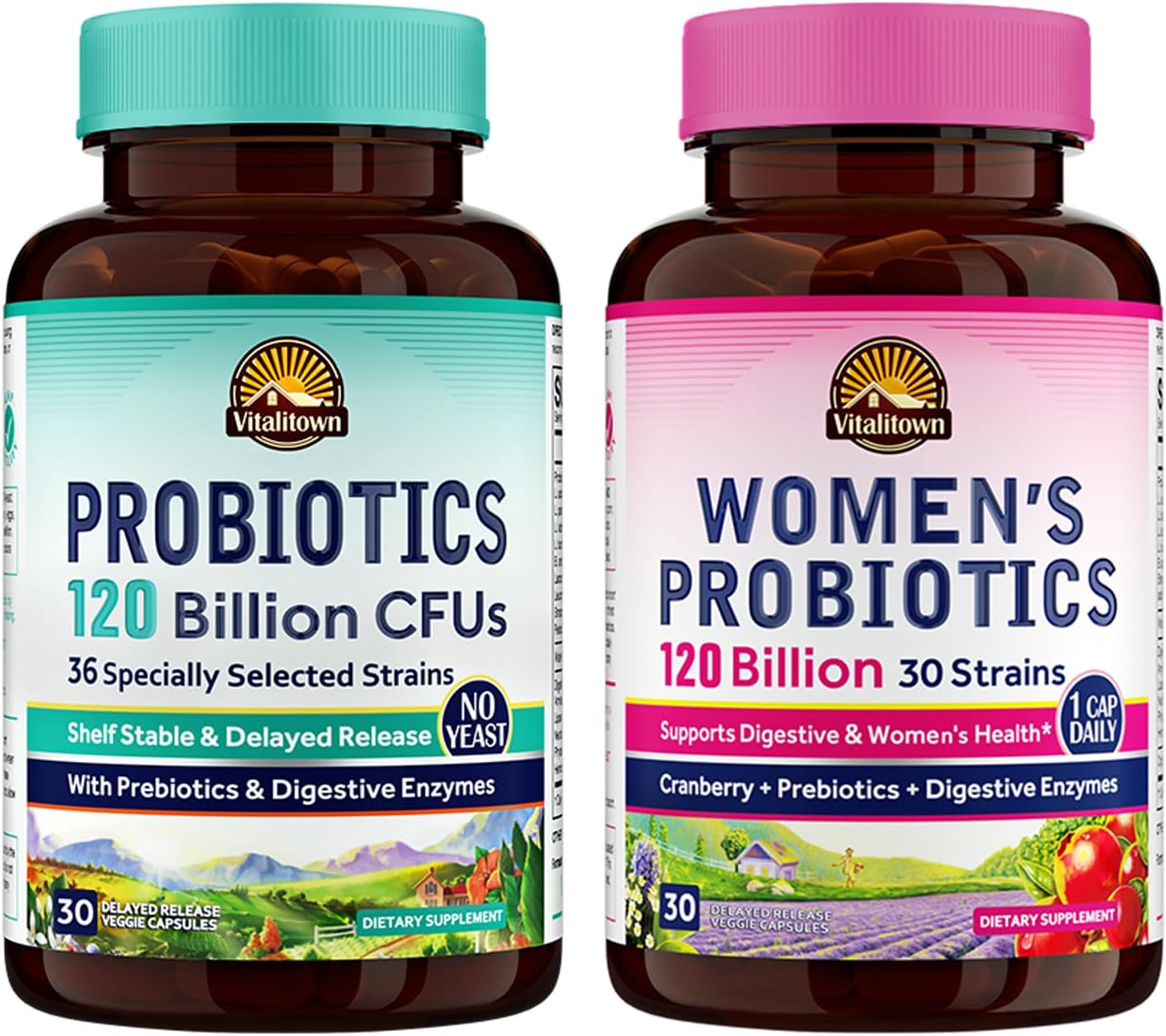 Probiotic Bundle (Pack of 2) | Probiotics 120 Billion CFUs (Item 1) & Women’s Probiotics (Item 2) | Shelf Stable, Once Daily | Gut, Immune, Vaginal Health | 60 Capsules | 30 Day Supply Each