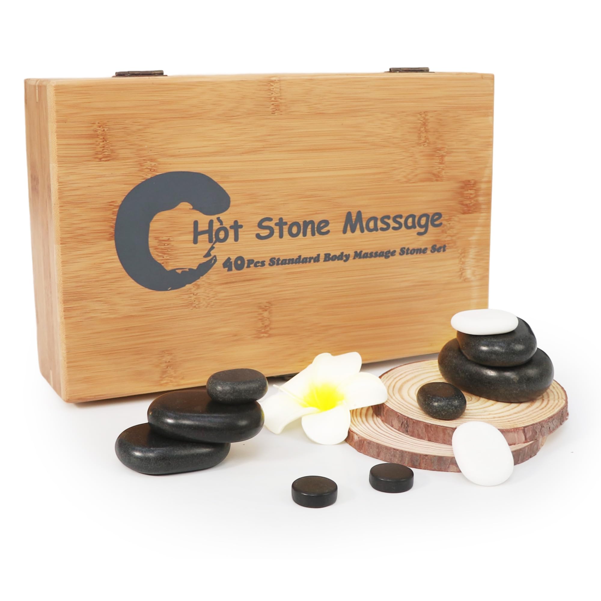 Master Massage Hot Stone Heiße Massagesteine in dekorativer Bambumskiste 40 St