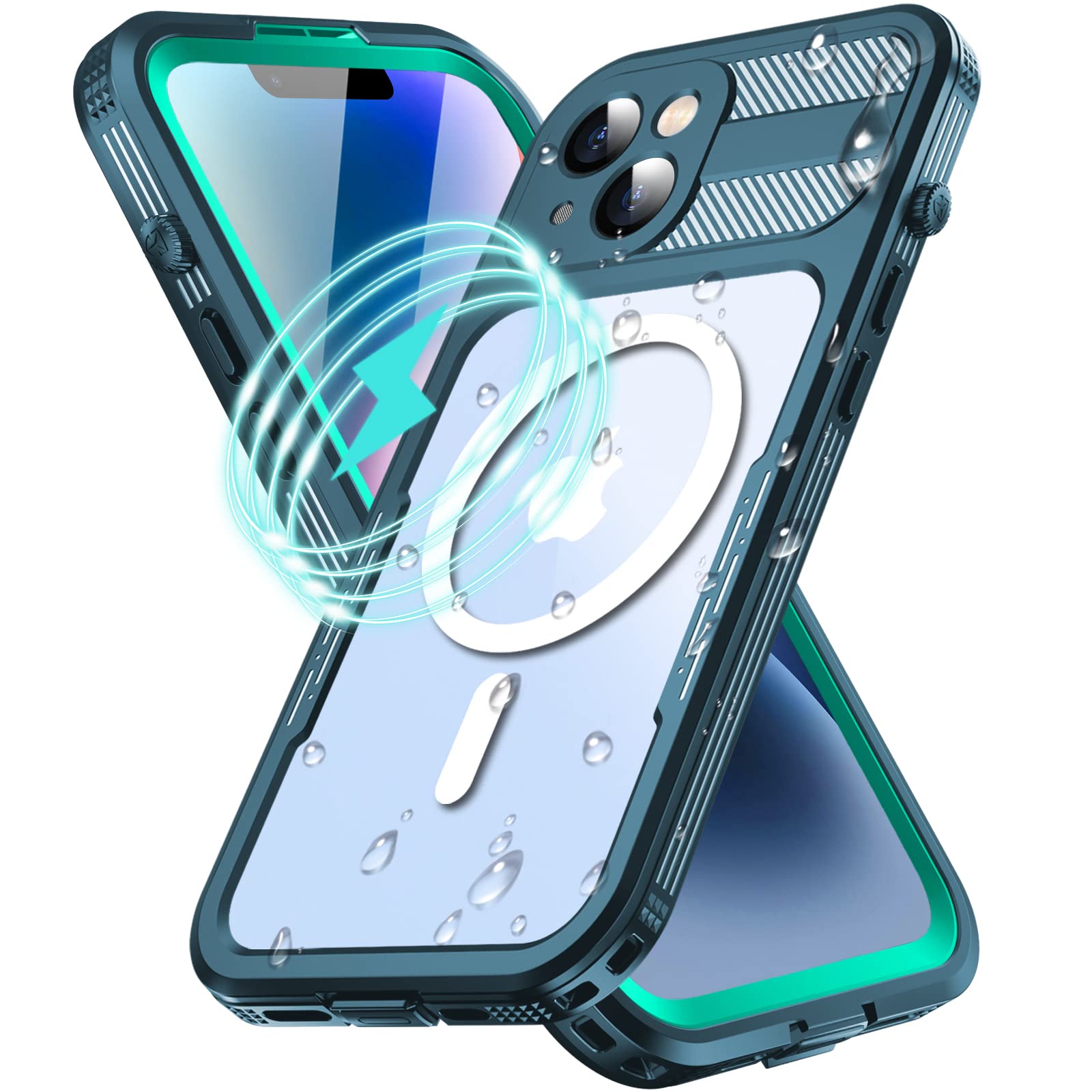 WIFORTfor iPhone 14 Plus Waterproof Case, Shockproof Dustproof Heavy Duty Cover with Build-in Screen Protector, Compatible with MagSafe, 360 Full Body Protection - 6.7”, Blue