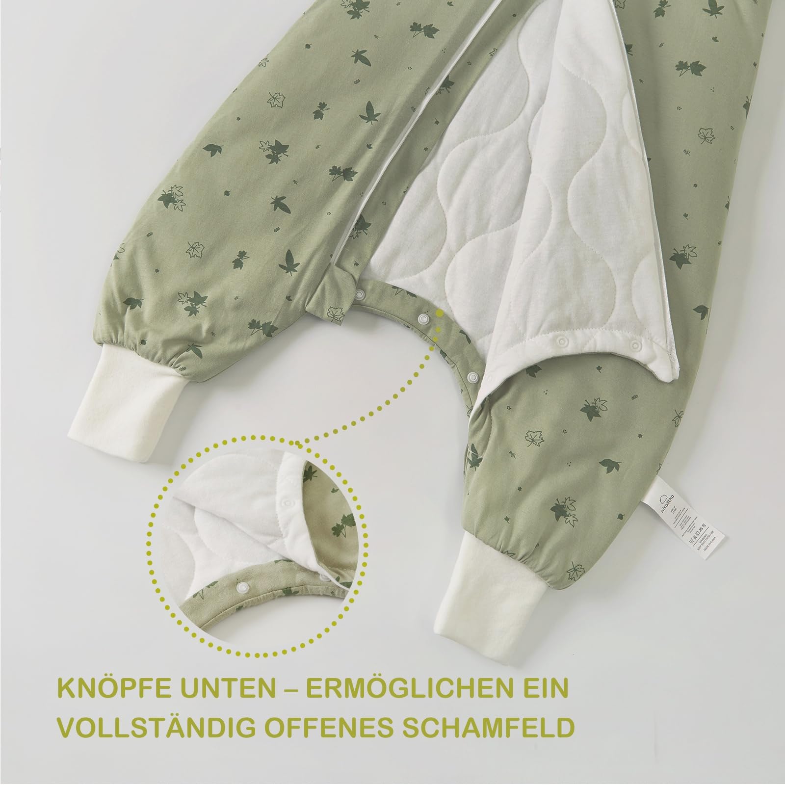 2.5 TOG Baby Schlafsack mit Füßen, 100% Baumwolle Winter Schlafsack mit Beinen und abnehmbaren Ärmeln für Kleinkinder, Ahorne, Größe S