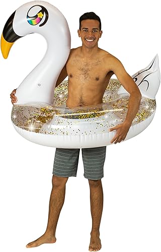 Miniatura 10 de PoolCandy Tubos inflables de piscina y anillos de natación para animales Llama de fiesta jumbo amarilla,Tubo de piscina con anillo de natación de 48