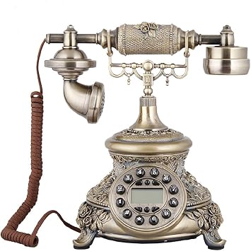 Corded Classic Antique Vintage Old Fashion Telephone for Home Office Decoration, Bronze Retro Caller ID House Phone, Wired Bronze Old Hotel Telephones