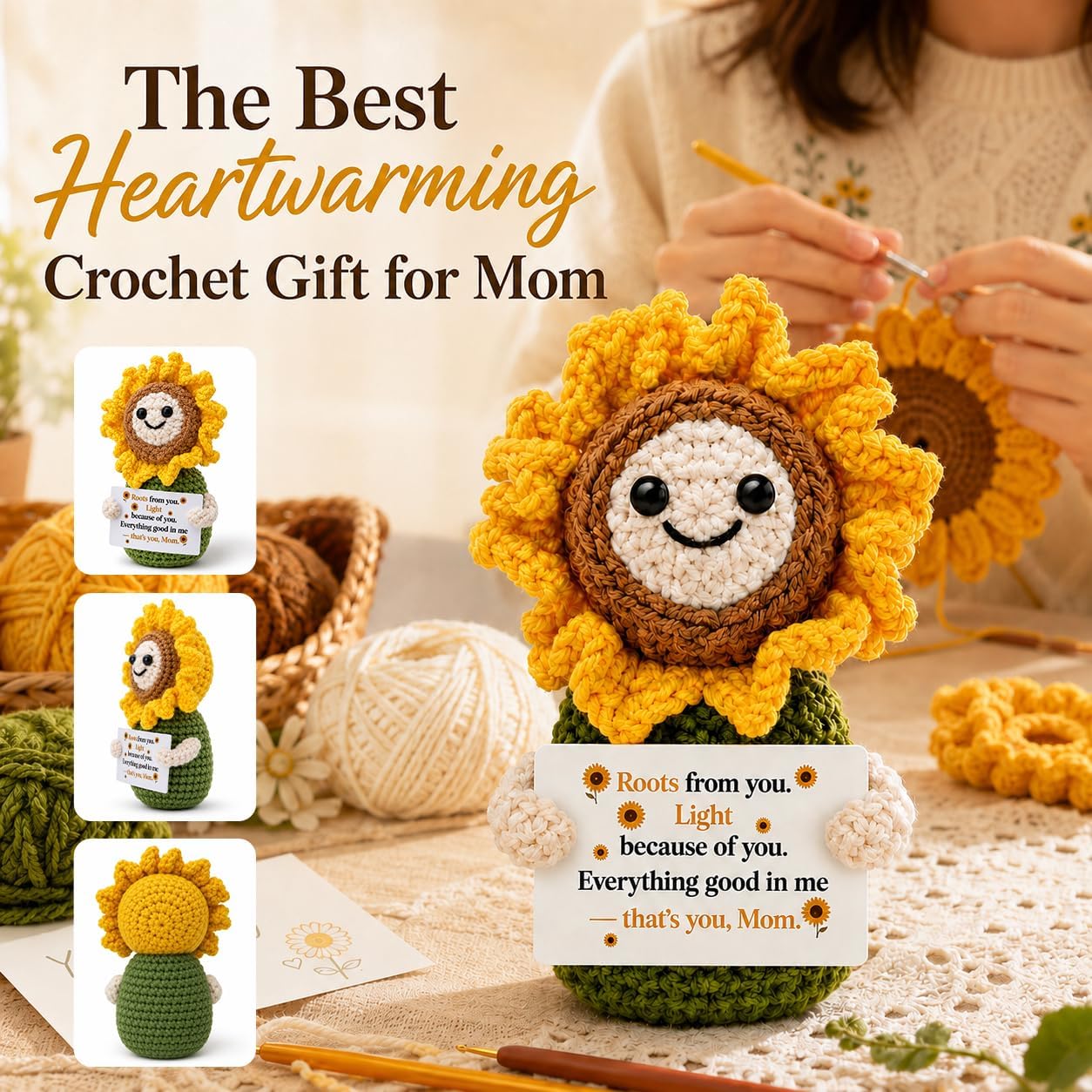 Sunflower Gifts for Mom from Daughter Son Positive Crochet Birthday Gift
