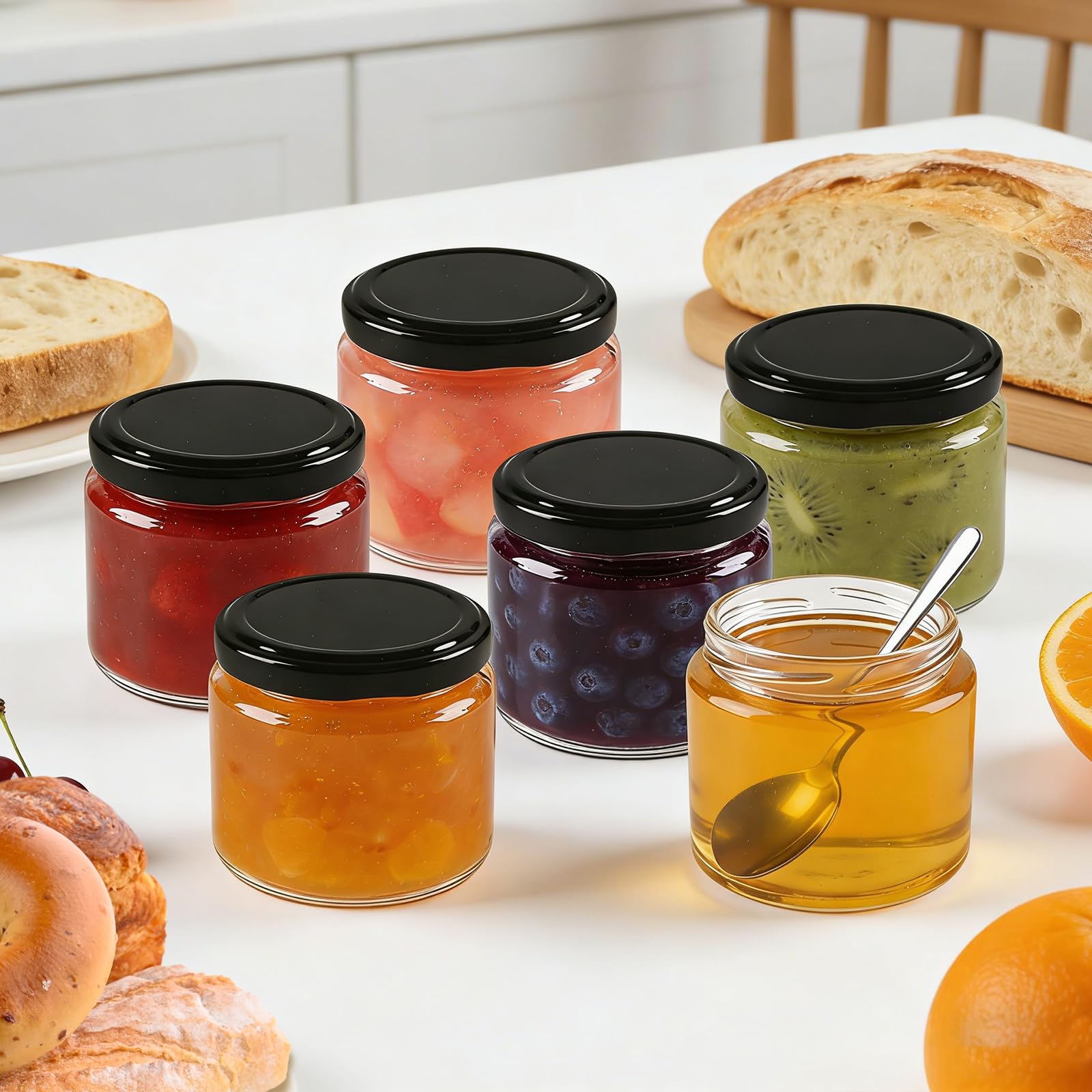 Lot de 24 Pots à Confiture de 150ml avec Couvercl, Petit Pot en Verre avec Couvercle avec Étiquettes et Marqueur,Lavables en Machine,Bocaux à Dessert,Idéaux pour les Confitures et Conserves