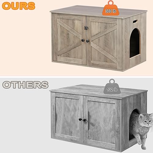 Miniatura 3 de Caja de arena para gatos, muebles de caja de arena ocultos con divisor extraíble, muebles de baño de madera para gatos, casa interior para gatos,