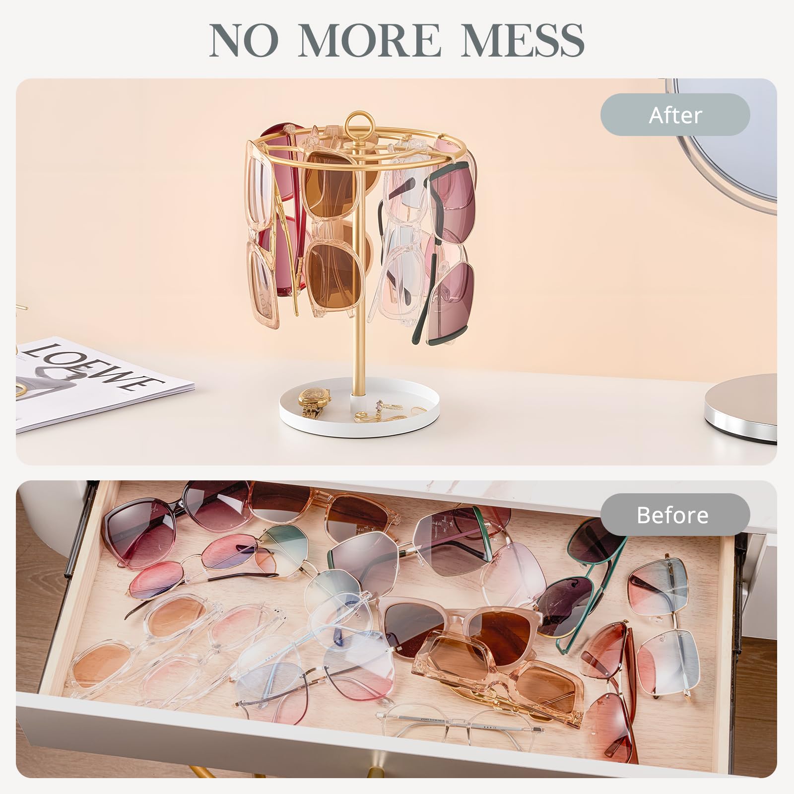 Supporto girevole a 360° per occhiali da sole, organizer per