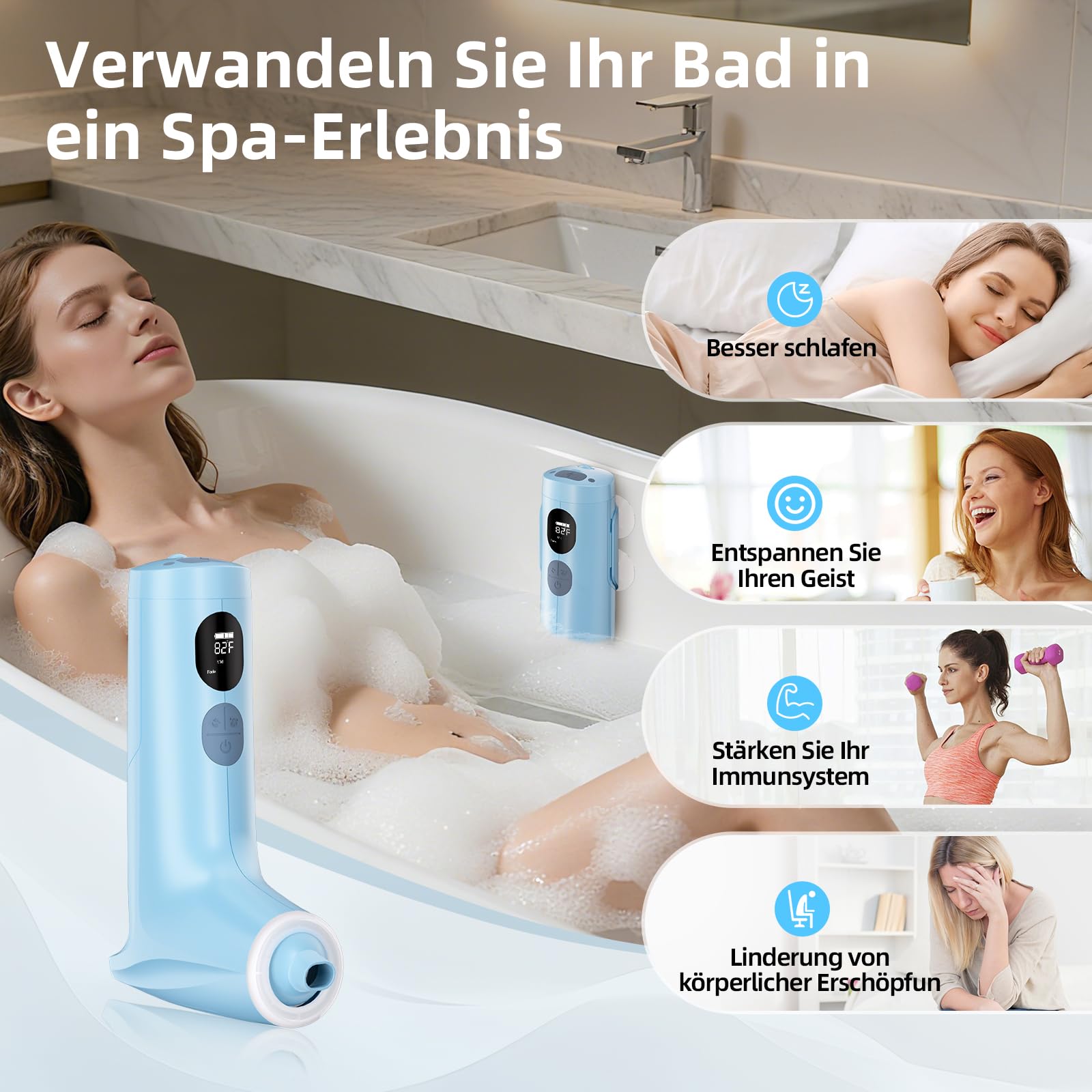 Bath Jet Spa mit Schaummodus, 3 Stufiger Wasserstrahl, 7 RGB-Farben, IP67, Temperaturanzeige ，Familien Badevergnügen zu Hause