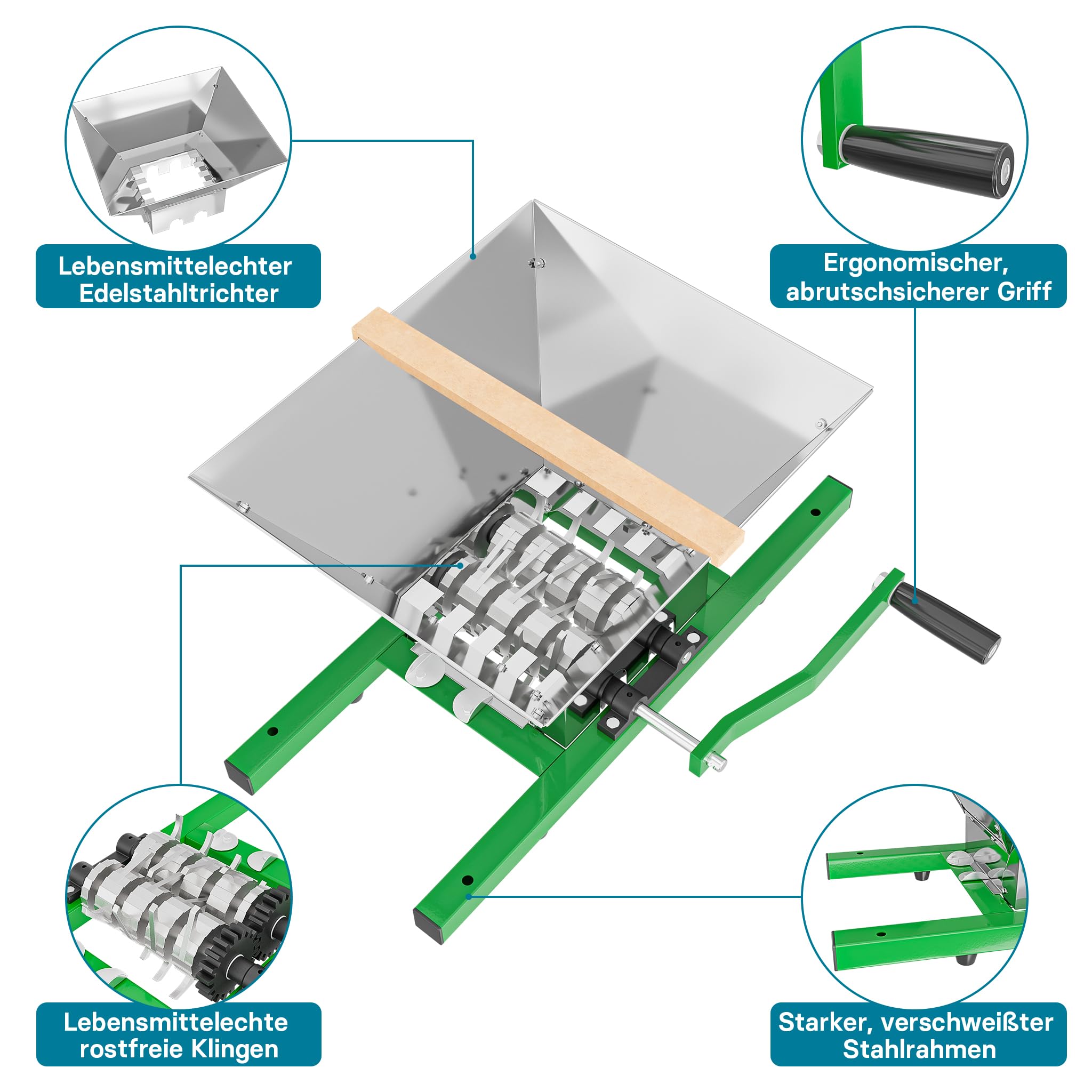 Wiltec Set 18L Obstpresse aus Buchenholz inkl. Presstuch und Obstmühle mit 7L Trichter, Zur Herstellung von Saft Wein und Maische
