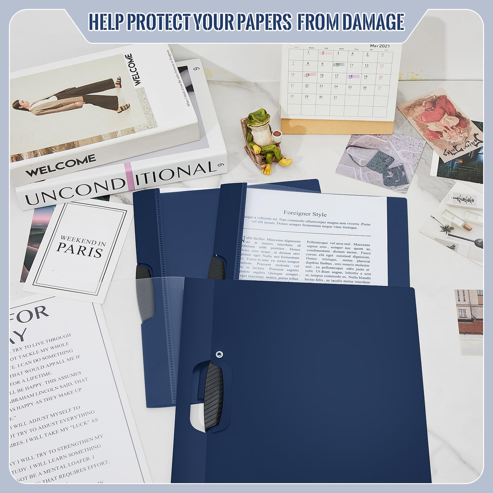 Teling Transparente Berichtsmappen mit Clip, Kunststoff-Präsentationsmappen, 23,9 x 30,6 cm, Präsentationsmappen, Papierbinder für Klassenzimmer, Geschäftsakten, Dokumente, Schule, Büro, Marineblau,