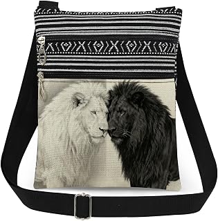 White and Black Lion Print Messenger Bag Symbolic Present for Brothers Friends Birthday Holiday Present for His/Her Shopping Daily Commute Crossbody Bag Outdoor Travel Purse