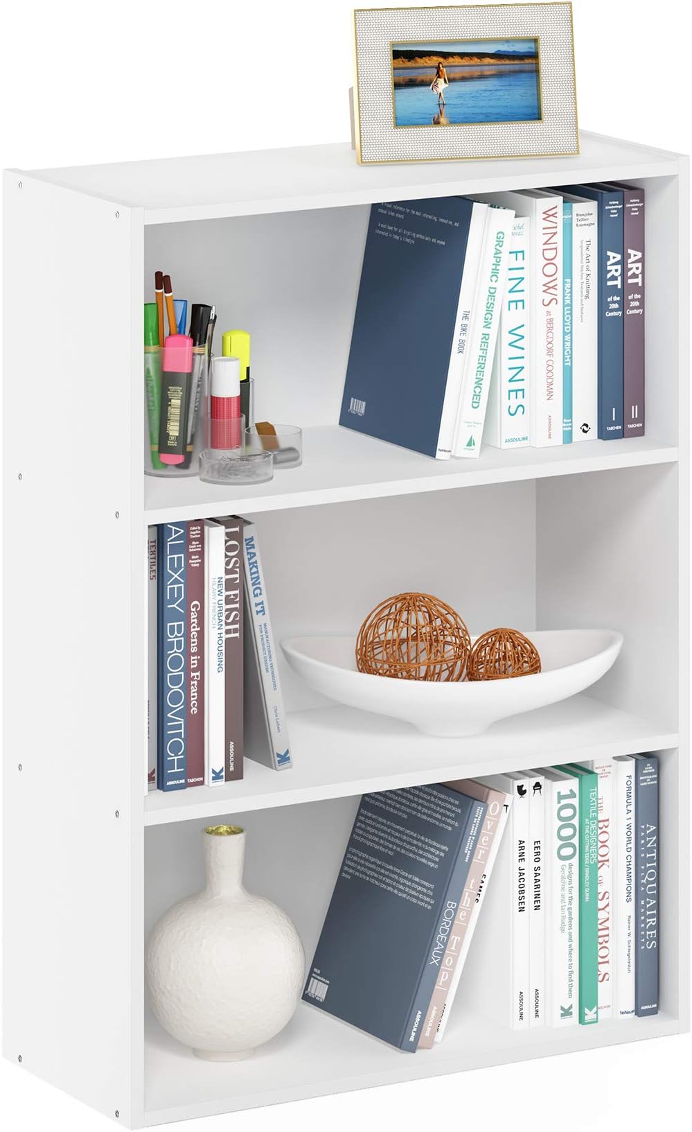 Pasir 3-Tier Open Shelf Bookcase, Plain White