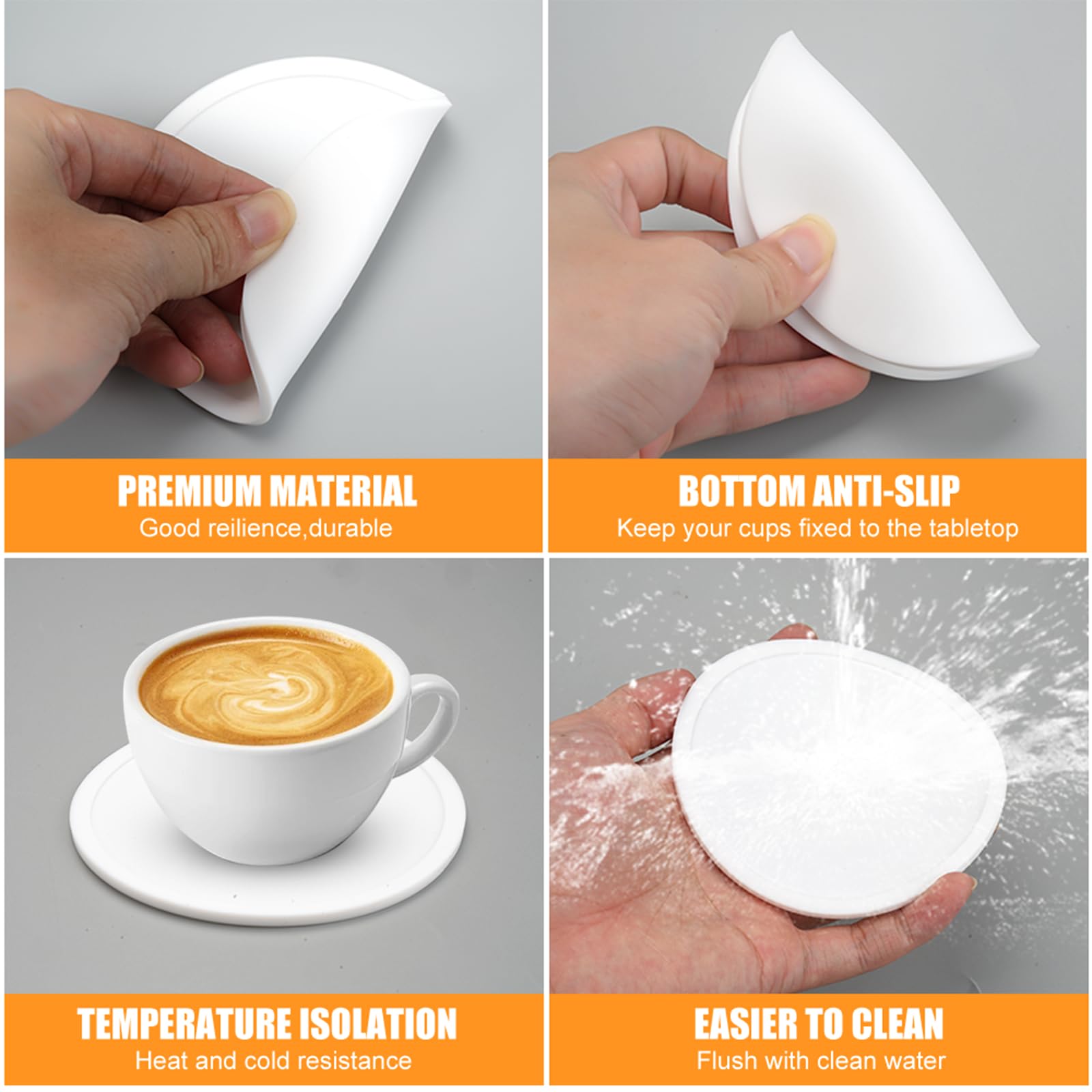 30 Sottobicchieri Rotondi In Silicone Antiscivolo - Diametro 10 Cm, Lavabili, Resistenti Al Calore, Per Tazze E Bicchieri, Grigi