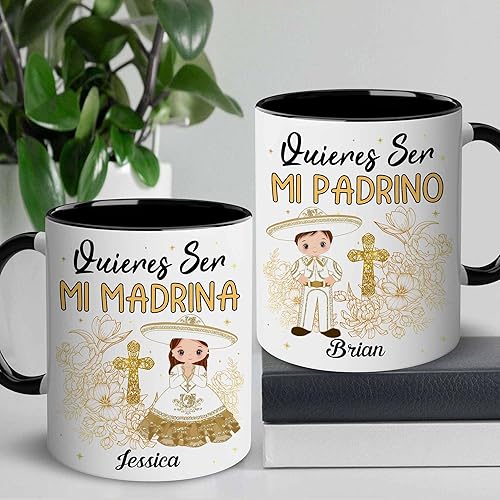 Miniatura 2 de WHIDOBE Juego de tazas de propuesta de padrinos personalizados, Juego de tazas de Padrino De Bautizo personalizado, Bautizo Recuerdos Juego De 2