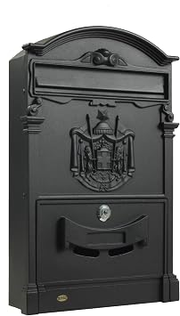 Amig Classic Style Mailbox for Outdoor Use | Post Locker for Walls, Walls or Fences | 40.5 x 25.5 x 8.5 cm | Aluminium | Includes Screws | Matte Black Colour