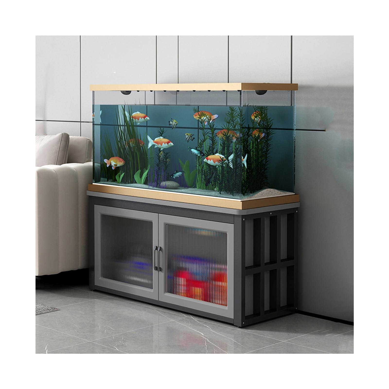 Soporte De Metal Para Pecera Mueble Para Acuario De Madera Blanca Soporte Robusto En Estilo CláSico Y Esencial Para Tener Un Kit Completo De Accesorios(Black gray,60*45cm)