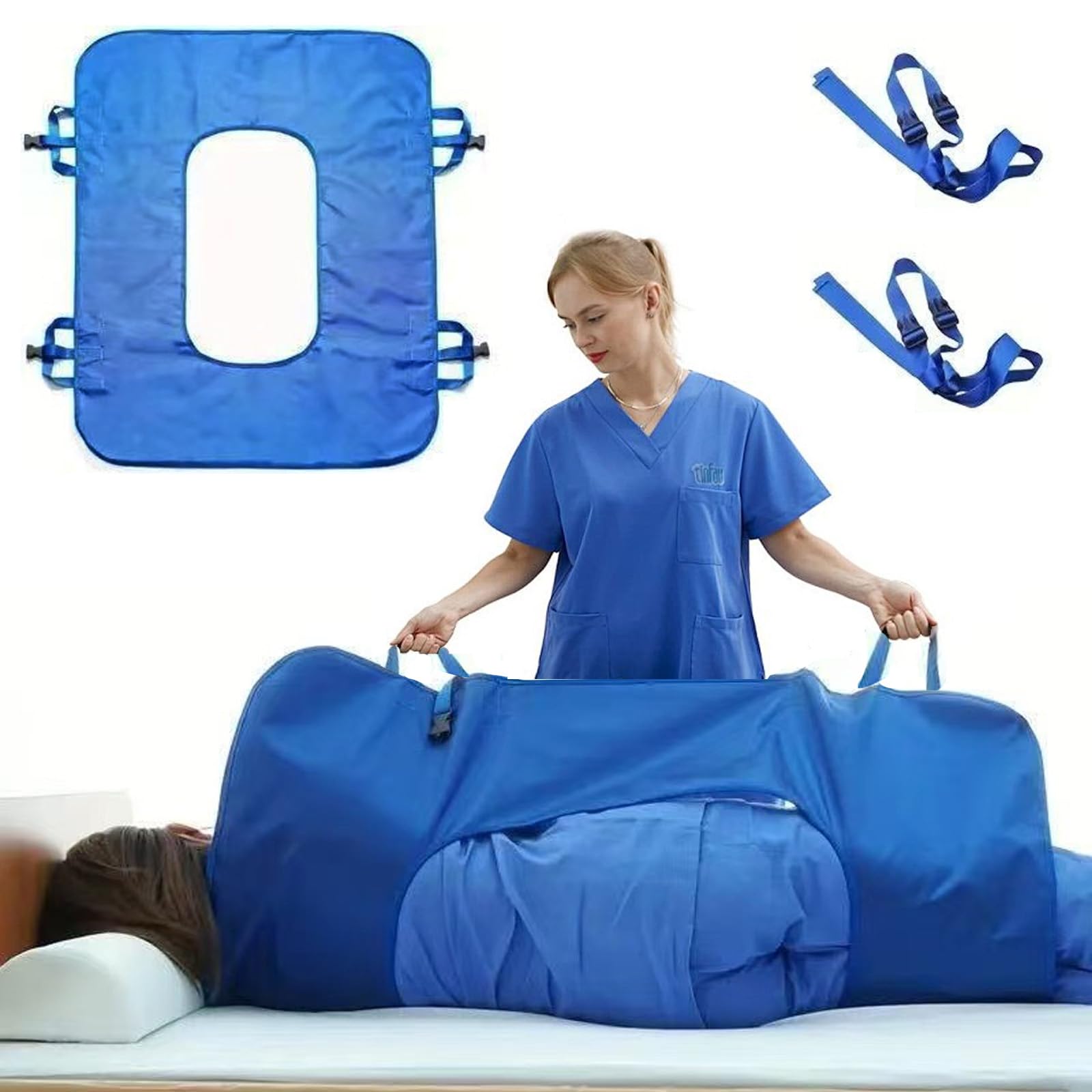Gleittuch für Bettlägerige mit Verstärkten Griffen, 110 cm x 80 cm Mehrzweck-Transferlaken zum Drehen, Gleitlaken Patienten für ältere Menschen und Patienten, die übertragen Werden Müssen
