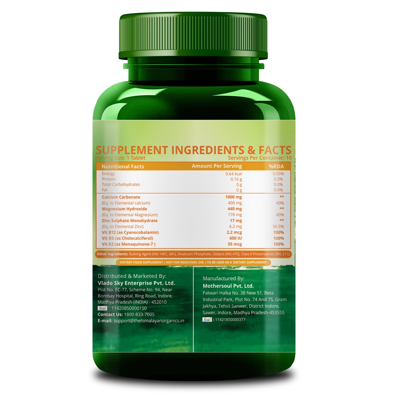 Himalayan Organics Calcium Magnesium Zinc Vitamin D3, B12 & K2 (10 count (Pack of 1)) 1