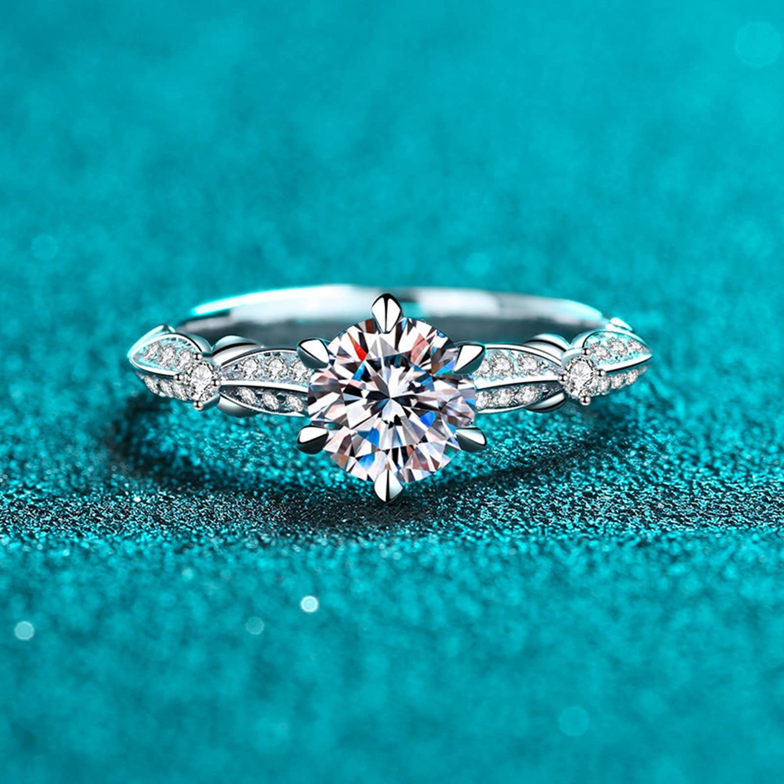 Anello Fede Donna, Anello Fedina Argento 925 Vintage A 6 Artiglio Rotonda Moissanite/Zirconi Anello Fidanzamento Argento