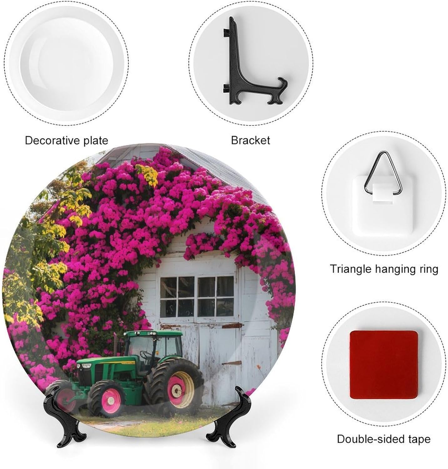 Farmhouse Tractor with Flowers Decorative Plate Tray Decor Trinket Dish Bone China Dinner Plates for Home Office Kitchen