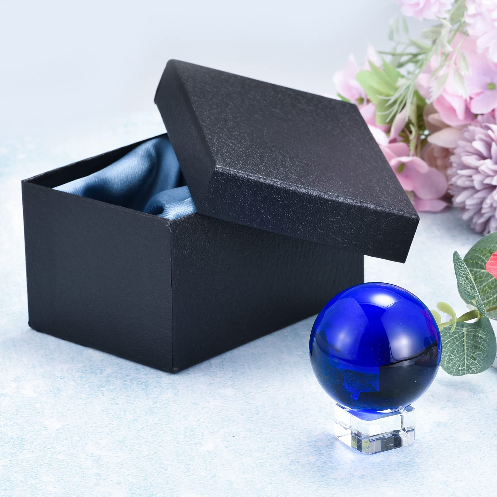 PATIKIL 50mm/2" Cristallo Sfera 1 Set K9 Cristallo Sfera Decorative Sfera con Confezione Regalo e Cristallo Cavalletto per Fotografia Ufficio Decorazione Scuro Blu