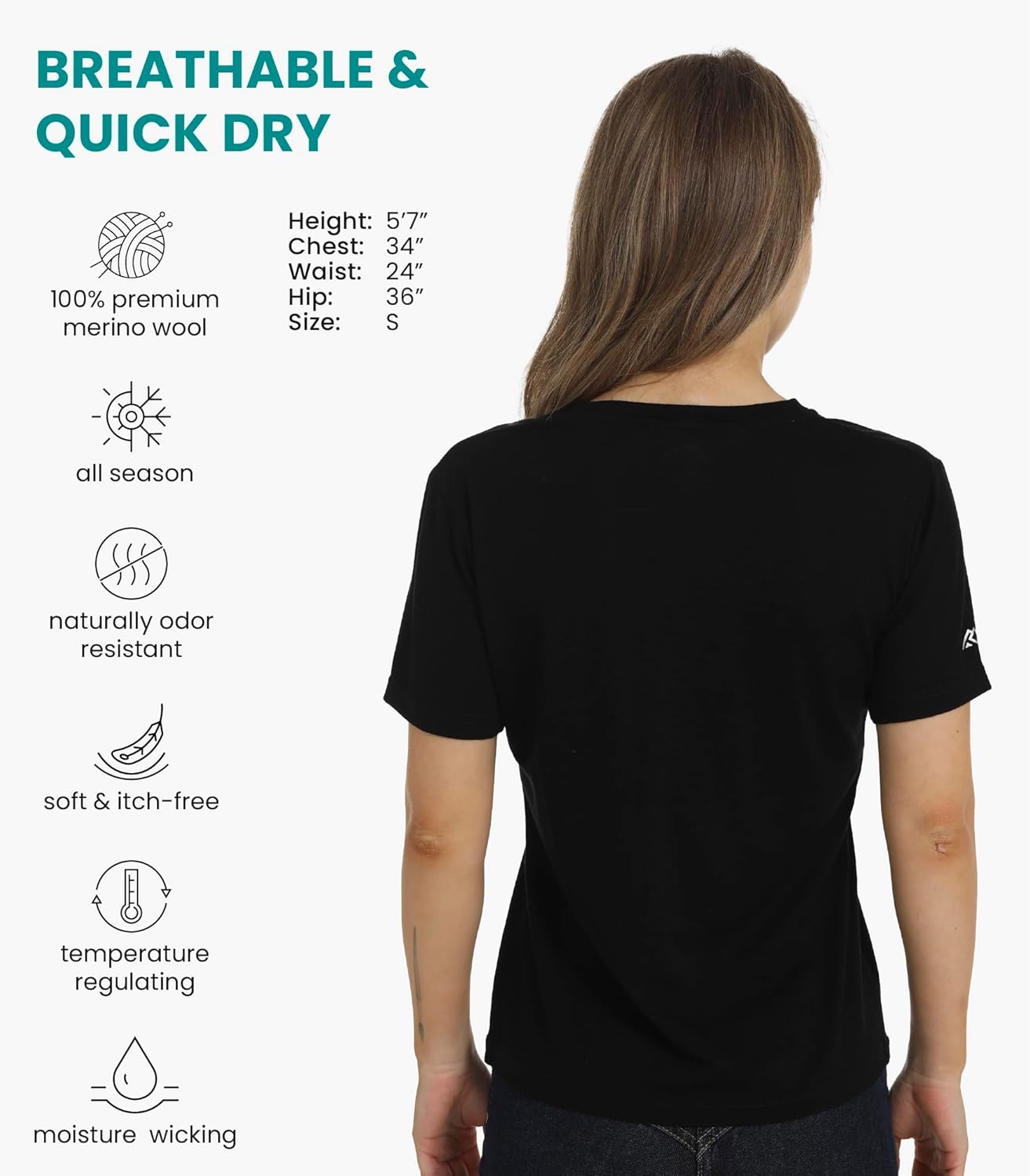 Merino.tech Merino Wool T Shirt Women - 100% Merino Wool Base Layer Women Short Sleeve Moisture-Wicking Tee and Hiking Socks - Image 2