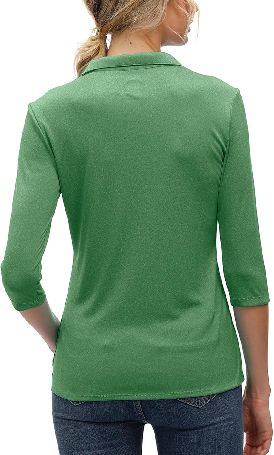Women's 3/4 Sleeve V Neck Golf Shirt Mositure Wicking Performance Sports Polo T Shirt Tops for Women - Image 3