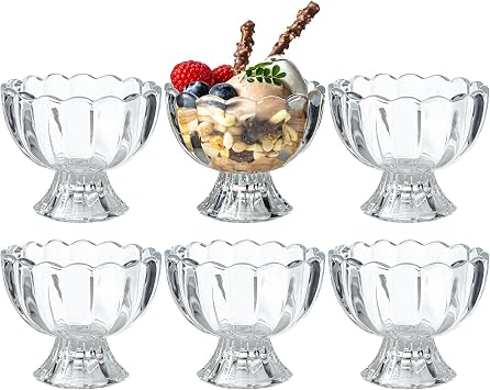 5oz Iced Cream Dessert Bowl, Vintage Footed Tulip Glass Dessert Cups, Cute Glass ware with Heavy Base, Drinking Cup for Sundae, Fruit, Ice Cream, Snack, Condiment, Holiday Party 6