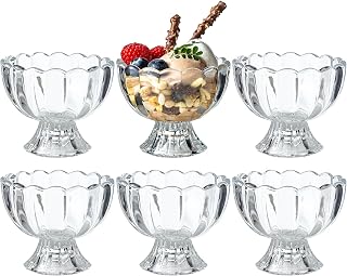 5oz Iced Cream Dessert Bowl, Vintage Footed Tulip Glass Dessert Cups, Cute Glass ware with Heavy Base, Drinking Cup for Sundae, Fruit, Ice Cream, Snack, Condiment, Holiday Party (6)
