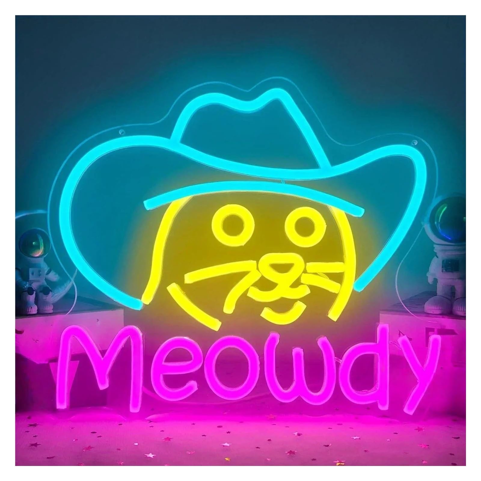 Insegna al Neon Insegna Al Neon Meowdy Cowboy Cowboy Cat LED Dimmerabile Per Cameretta Dei Bambini In Stile Western Decorazione Per Feste A Tema Country 30.5cmx25.5cm