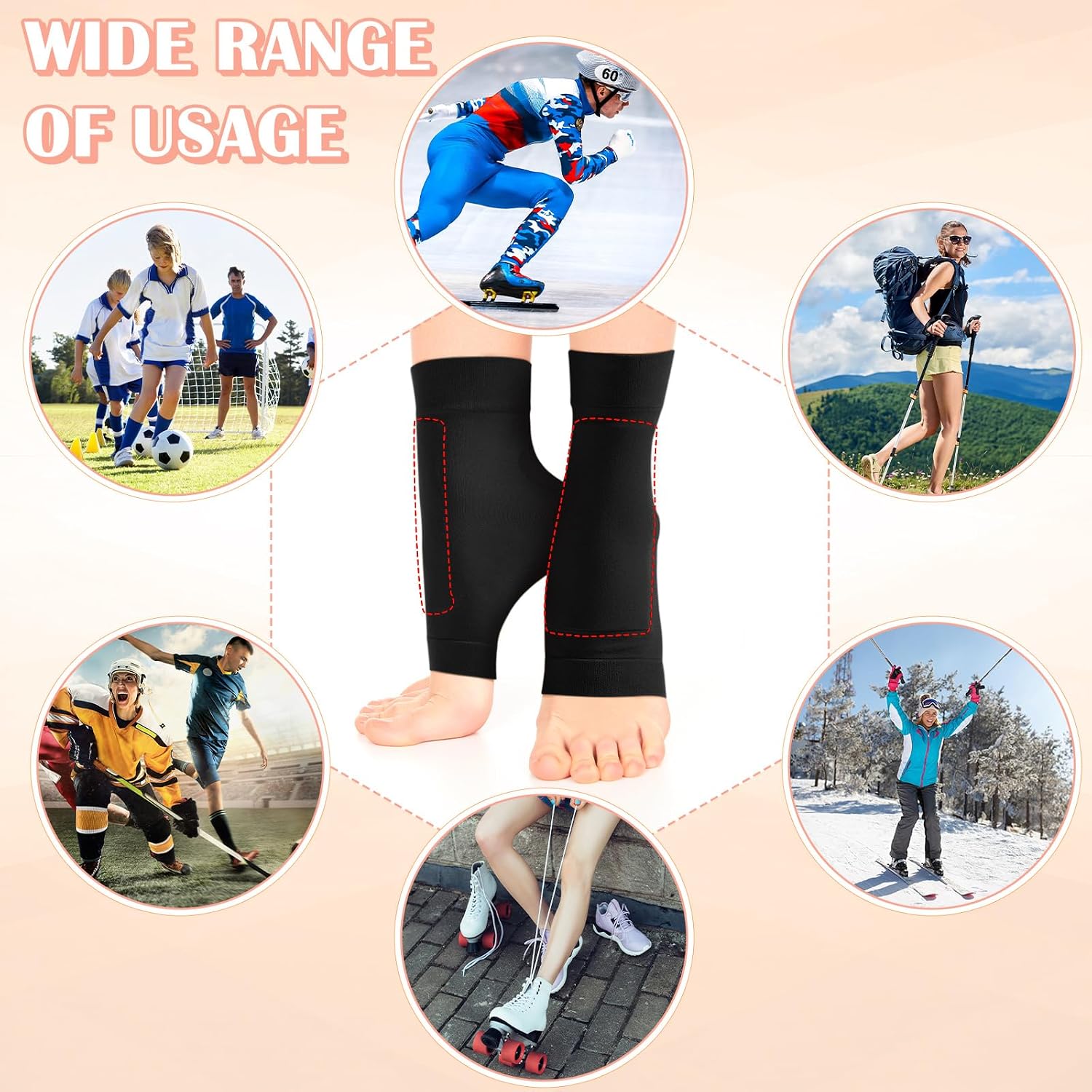 Geyoga 2 Pairs Ice Skating Socks for Women Figure Skating Protect Tendon Heel Ankle Padded Guards Sleeve Pad Ski Splints(Mixing Color)