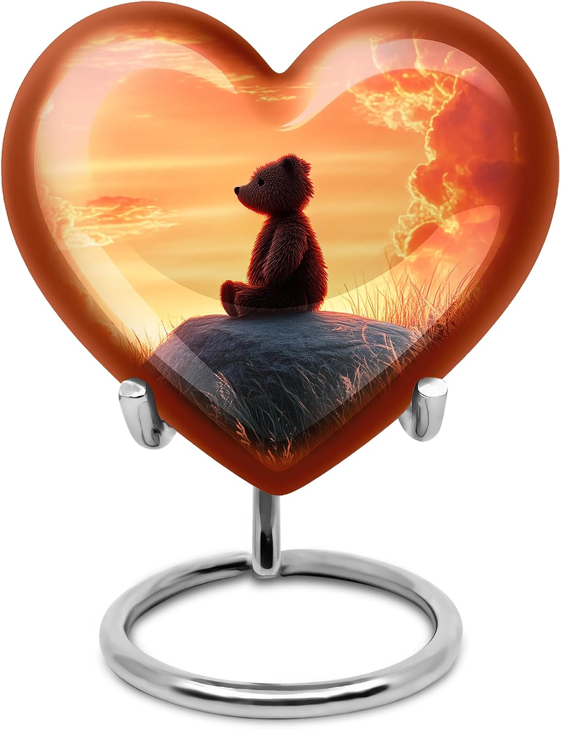Teddy Bear Funeral Urns for Adult Ashes Men and Women - Sunrise Cremation Urn for Adult Male - Clouds Mini Keepsake Burial Urns 3 Inch - Funeral Ash Urn for Dad and Mom Remains