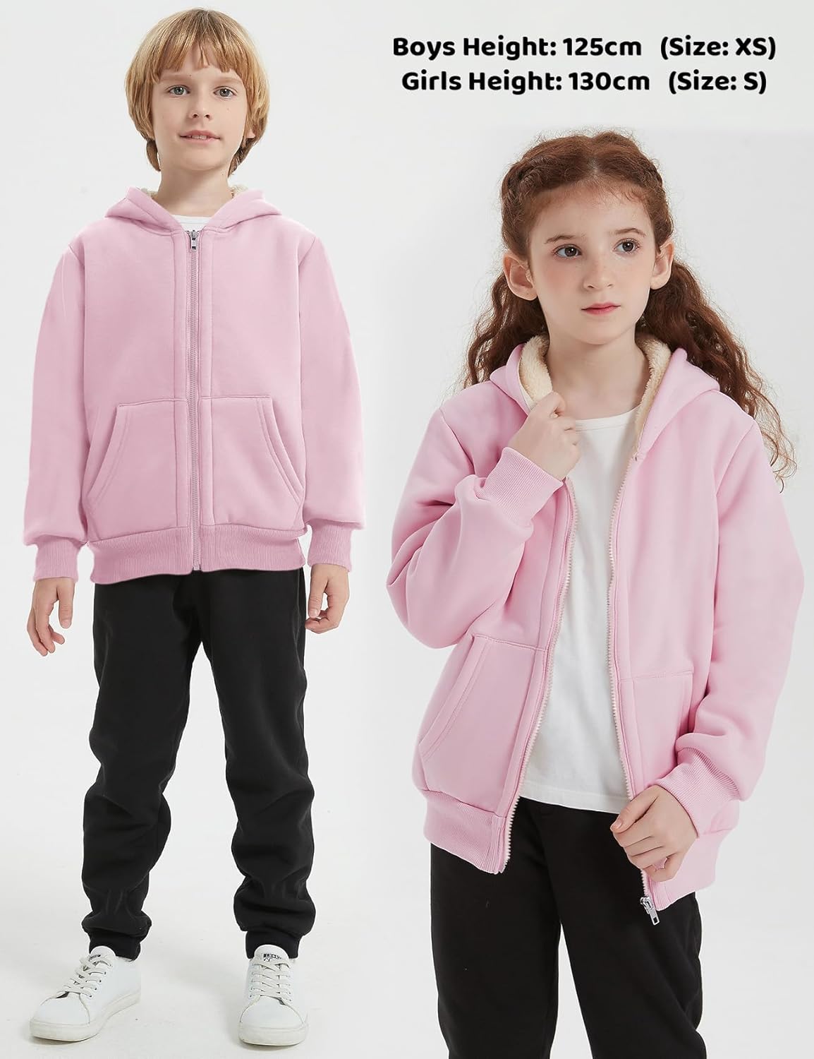 Kissonic Boys Girls Fleece Zip Up Hoodie Jacket Unisex Kids Warm Sherpa Lined Winter Hooded Sweatshirt - Image 3