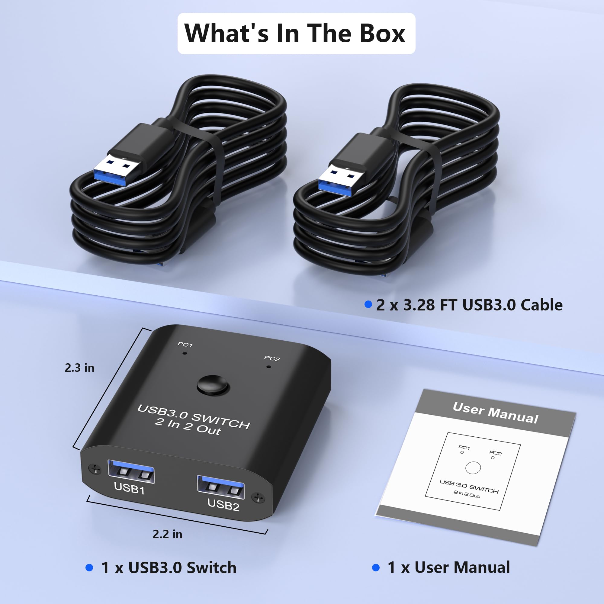 Interruptor USB 3.0 de 2 entradas y 2 salidas, conmutador USB para 2 computadoras compartiendo teclado, mouse, impresora, conmutador USB para Windows/Mac/Linux, interruptor selector USB de 2 puertos