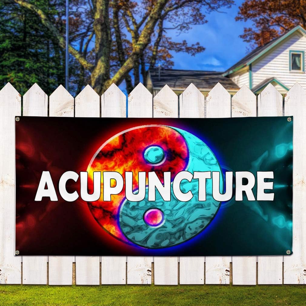 Vinyl Banner Sign Acupuncture with Image Health Care Marketing Advertising Blue - 24inx60in, 4 Grommets, One Banner