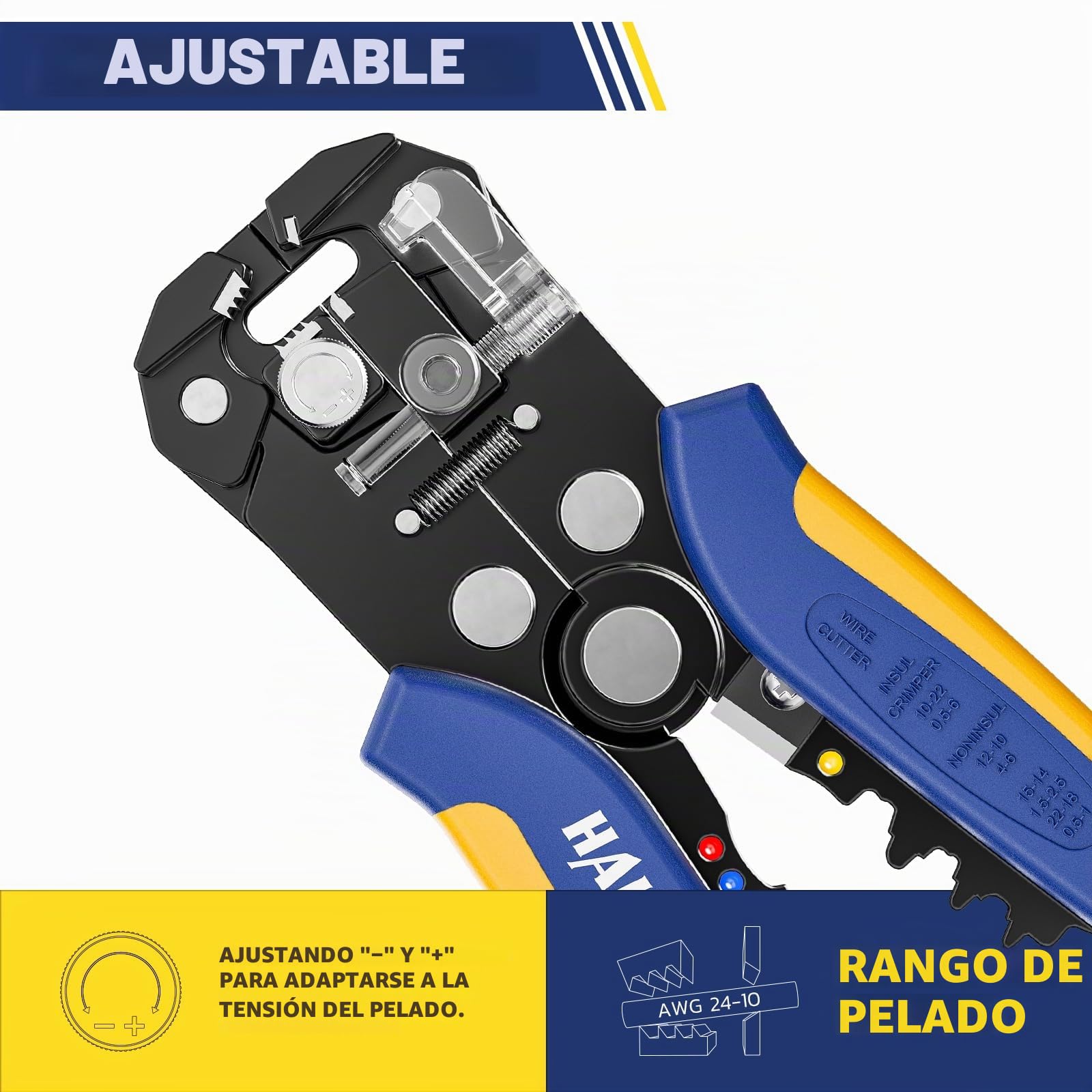 haisstronica Pelacables automático, AWG 24-10 cortador de alambre y herramienta de prensado
