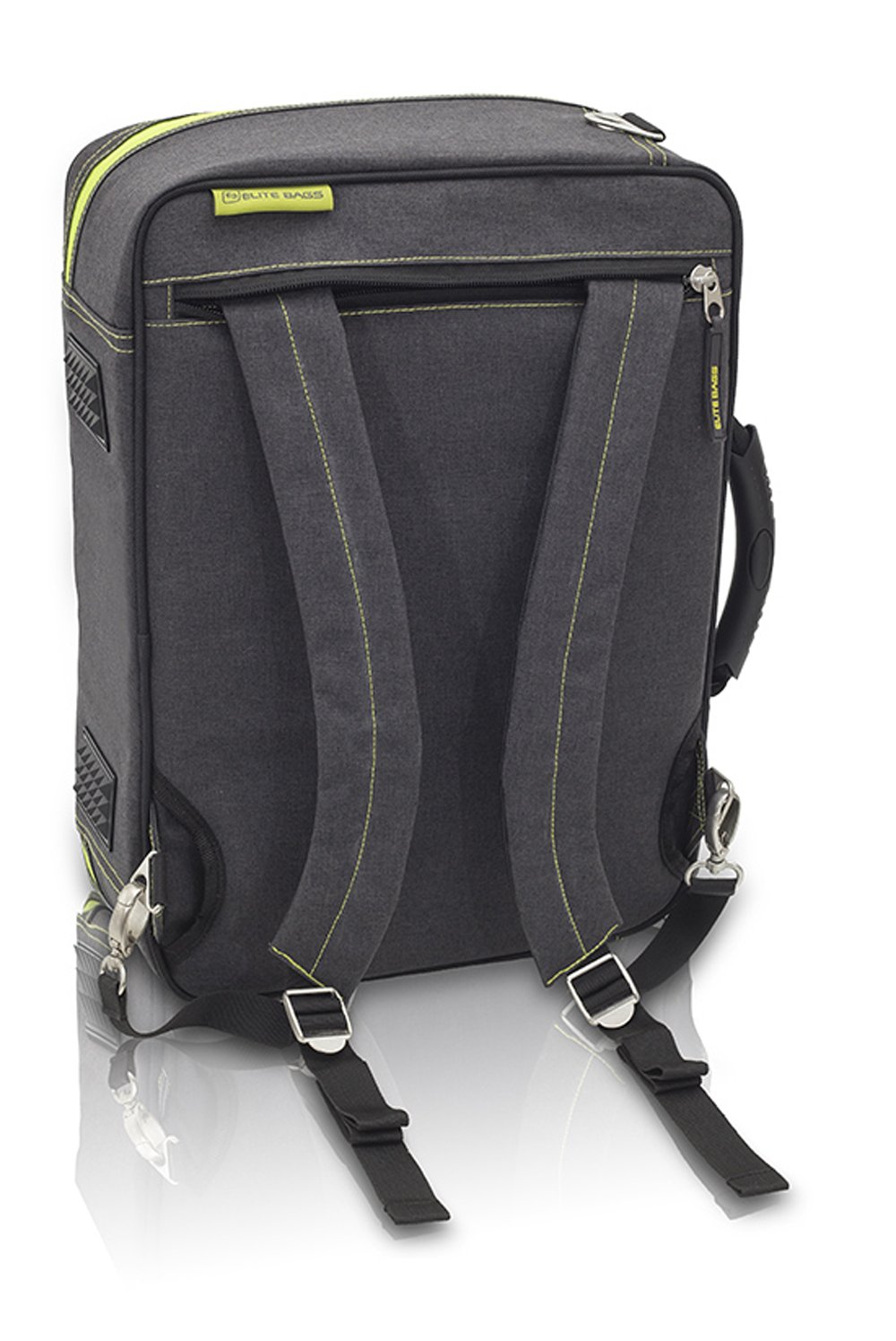 ELITE BAGS - URB&GO Pflegetasche | grau-bitone mit lemonfarbigen Akzenten | viel Stauraum | herausnehmbare Modultaschen | verstaubares Rucksacktragesystem
