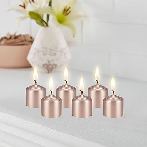 Miniatura 5 de Mega Candles 12 piezas velas votivas de oro rosa sin perfume, vela de cera vertida a mano, 10 horas, 1.38 pulgadas x 1.5 pulgadas, decoración del