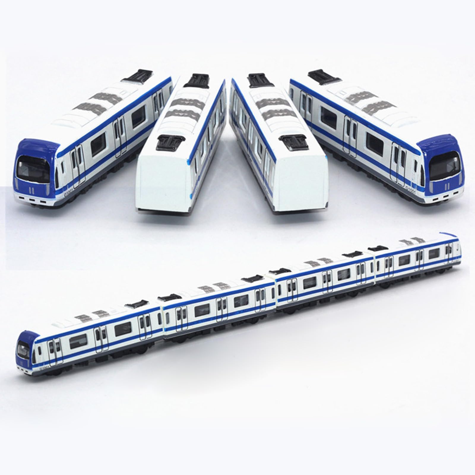 Train Model, 4PCS Multi-Car Railway Set,Alloy City Rail Subway Train Model,1/64 Scale Alloy Subway Blue, White and Blue, Standard - Image 4