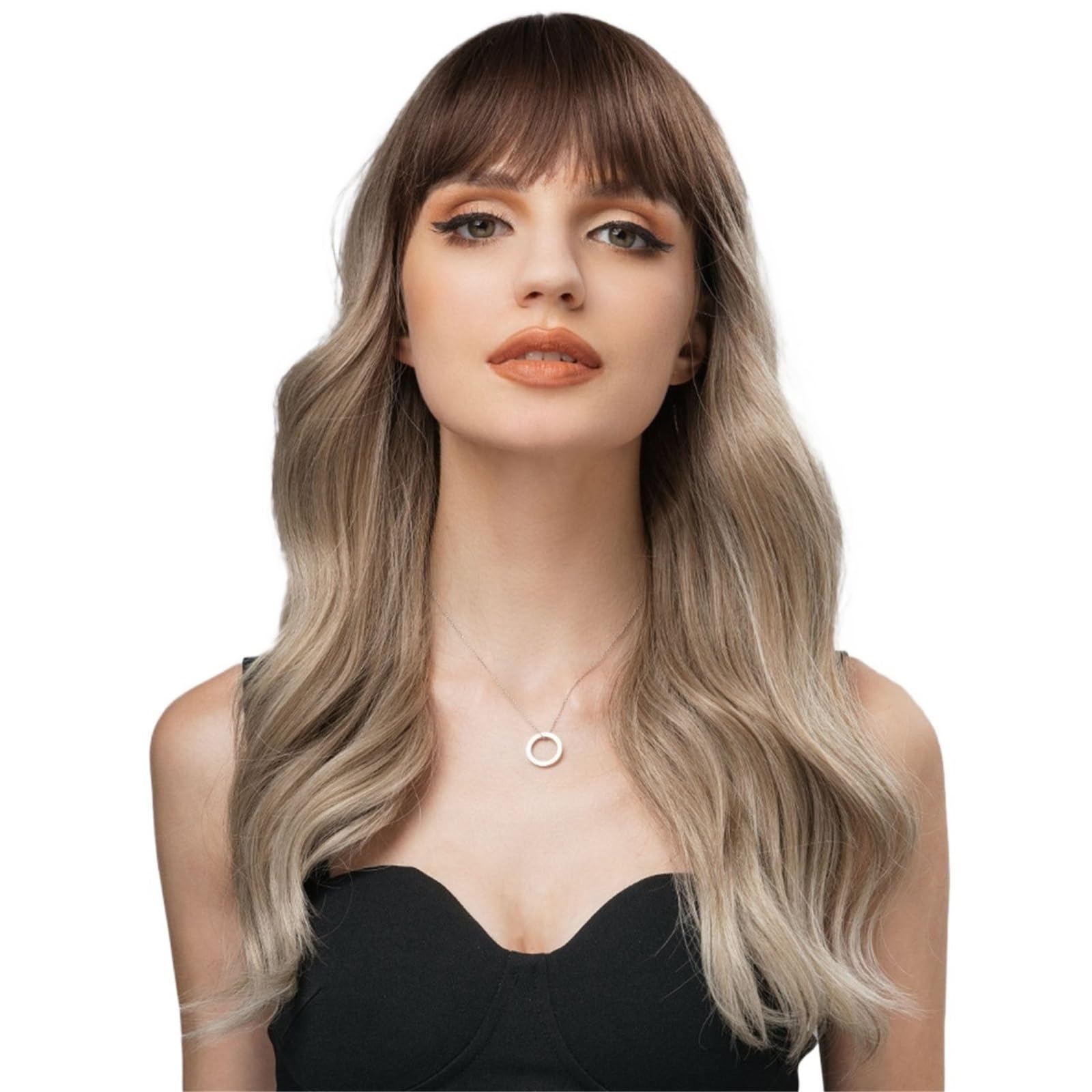Parrucca Parrucca Femminile con Frangia, Capelli Ricci Medio-Lunghi, Copertura Completa della Testa