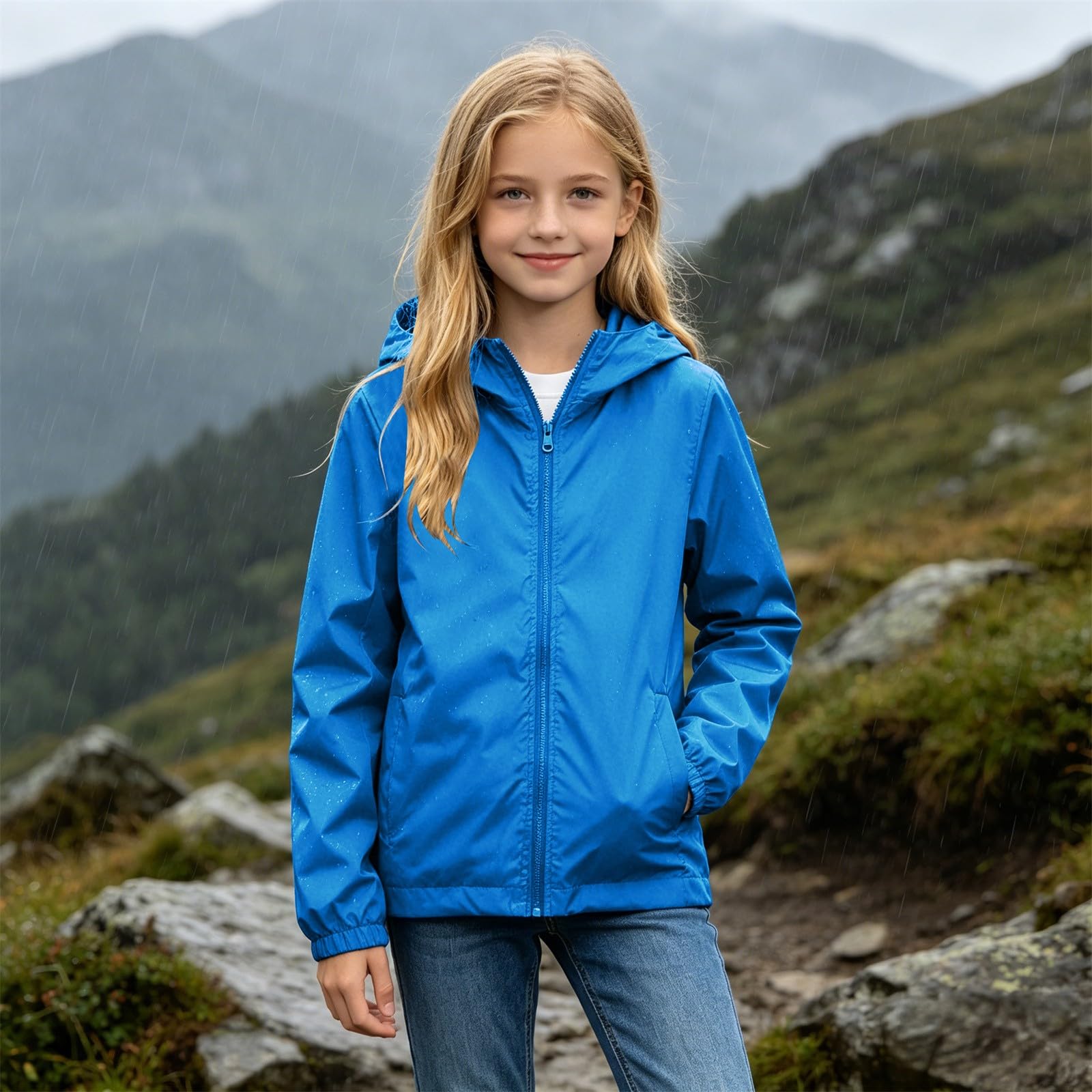 2er-Pack Regenjacke Kinder Wasserdicht Softshelljacke Mädchen mit Kapuze Leicht Warme Winter Jacke Winddicht übergangsjacke Mädchen Outdoor Wintermantel Dünne Windbreaker Kinder