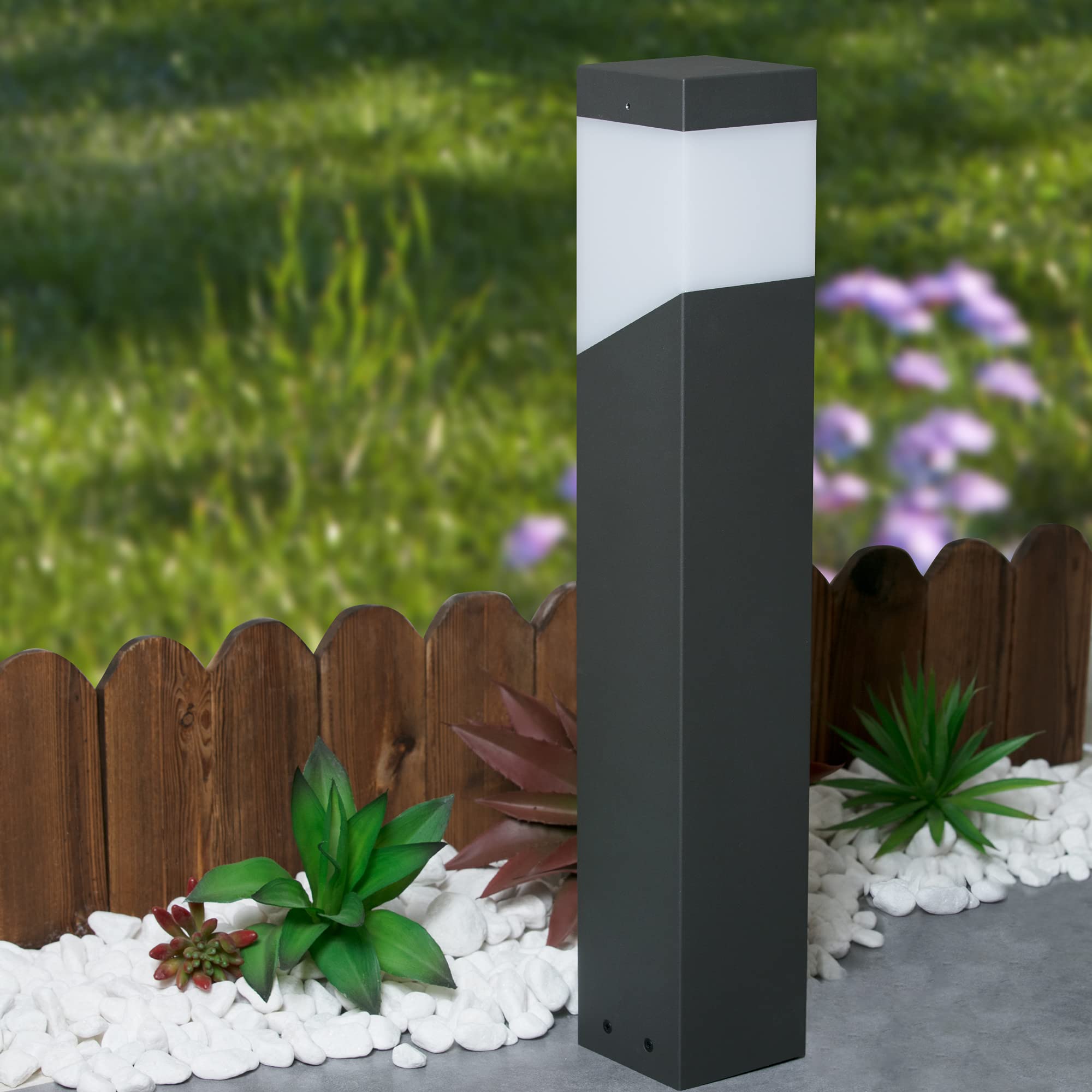 HELCEKOU Outdoor Pathway Bollard Lights E26 Modern Garden Landscape Light Grey Decor Square Lawn Lamp IP44 Waterproof Aluminum for Walkway Patio Yard 19Inch 120V