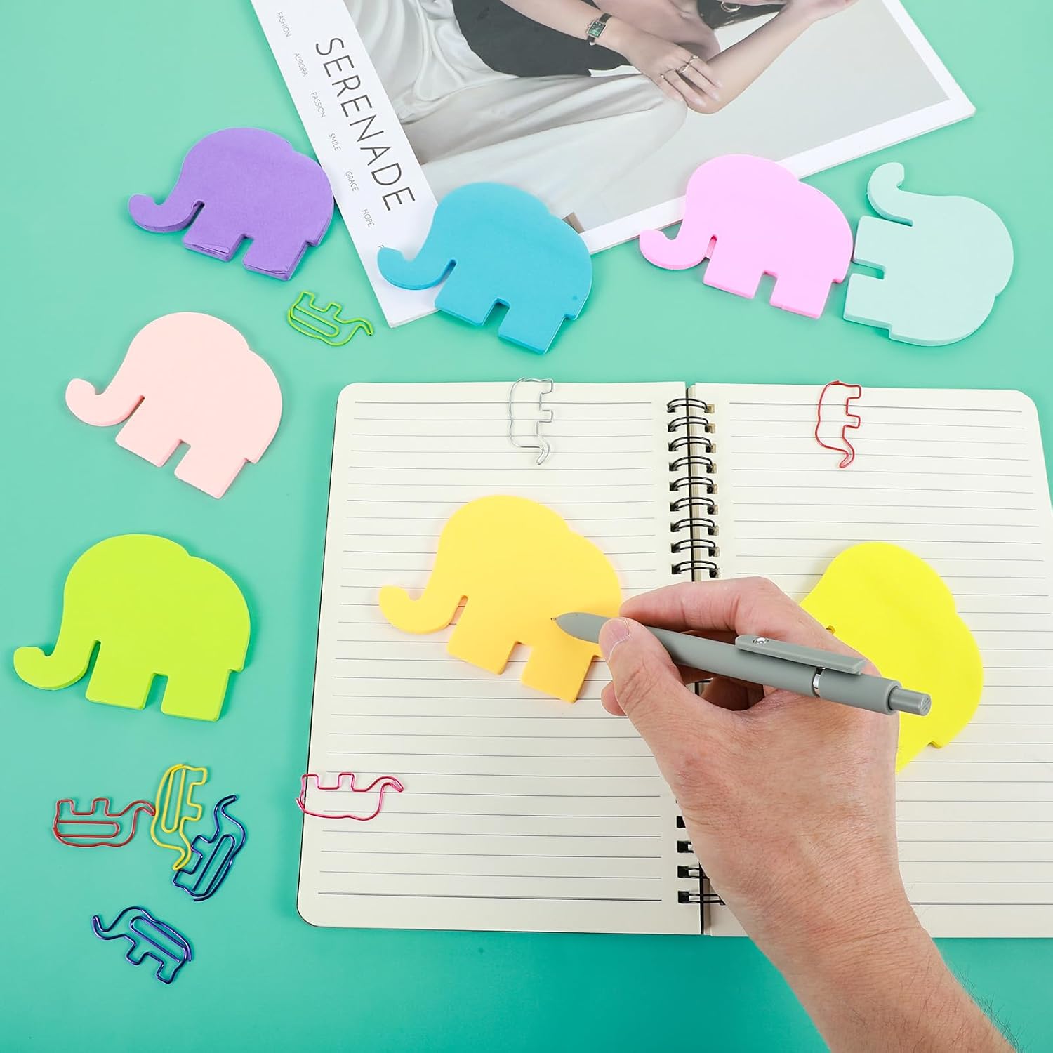 Ymapinc 240 Pcs Elephant Sticky Notes & 8 Elephant Paper Clips Set - Cute Desk Accessories for Elephants Decor Lovers image 4