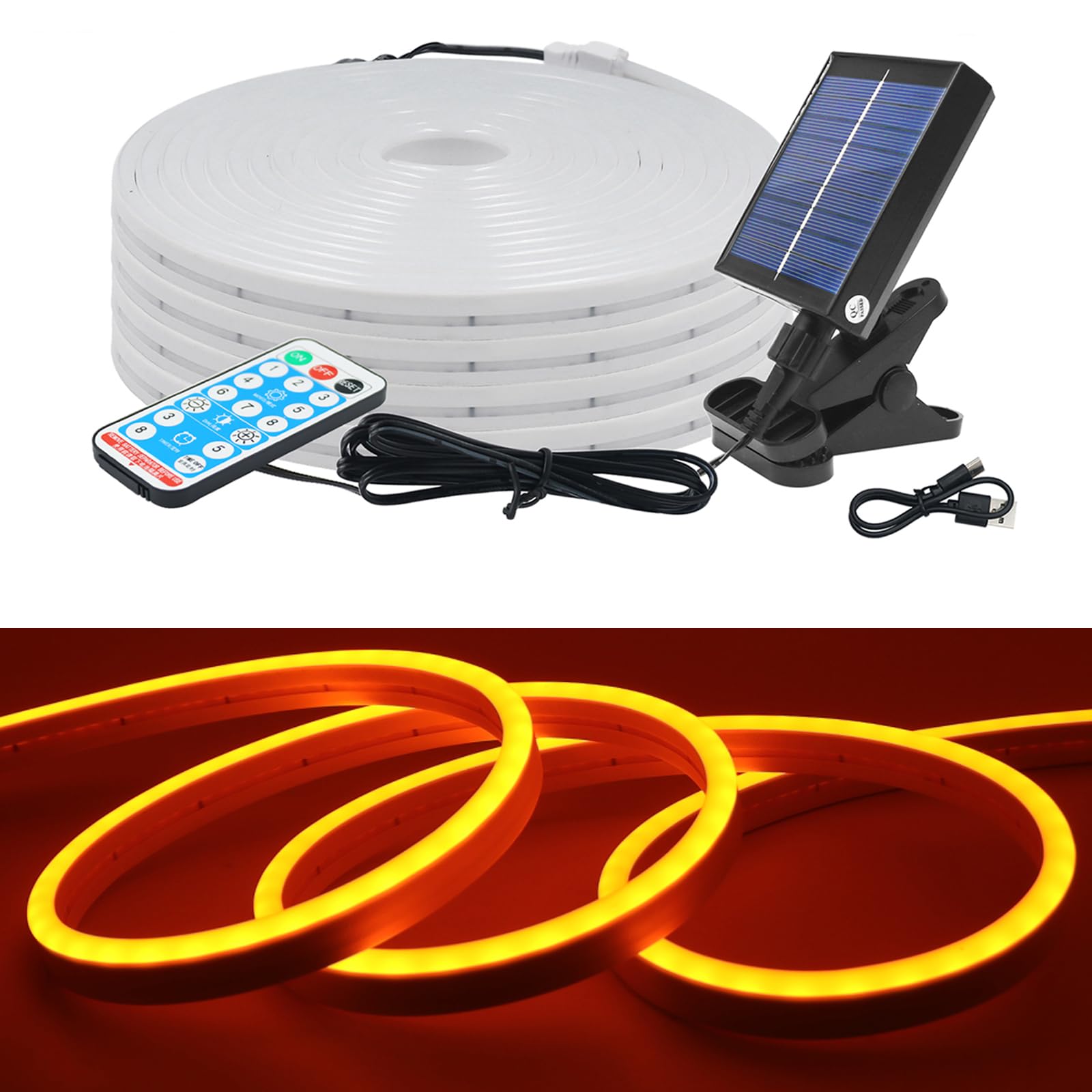 KISUFU 24V Solar LED Neon Strip Lights Outdoor, IP67 Waterproof 120 LEDs/m Dimmable 2835 Neon Light with 1.2W Clip Solar Controller for Yard Garden Decor. — image 1
