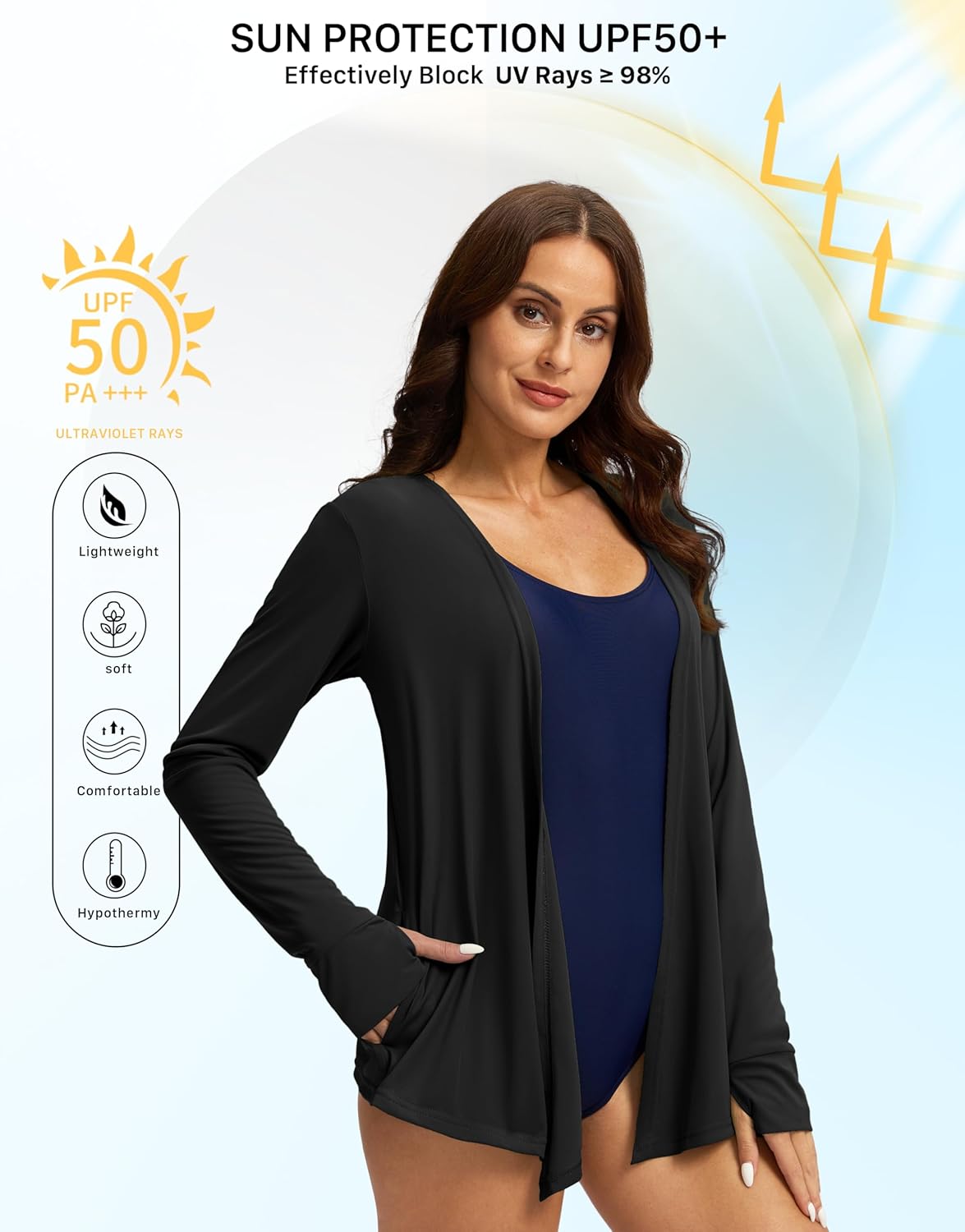 Women's UPF 50+ Sun Shirt Long Sleeve UV Sun Protection Shirts Lightweight Cardigan for Women with Pockets SPF Swim Cover Up - Image 3