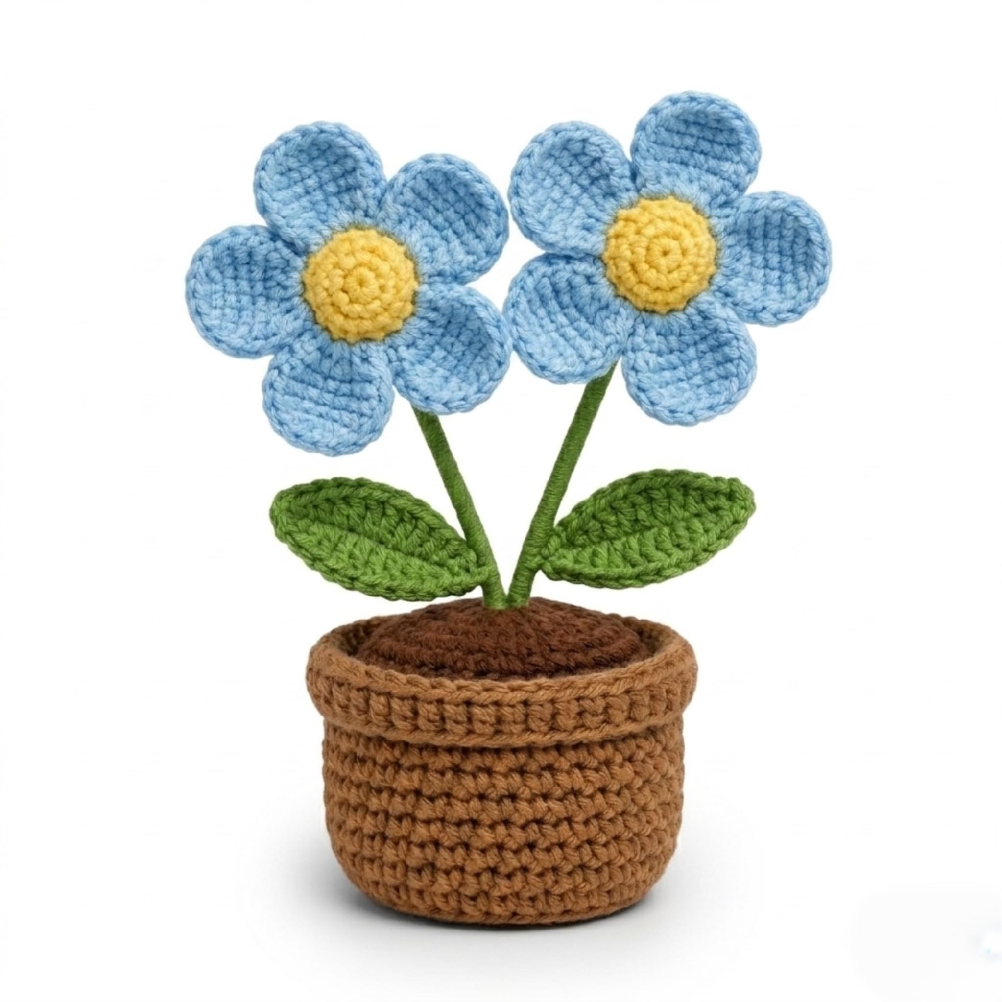 Mior Care Handmade Positive Flower Crochet Doll, Always Rooting For You Emotional Support Gift, Funny Get Well Soon Gifts for Women, Friend, Coworker, Cute Desk Decor, Knitted Blue Flower Plushie