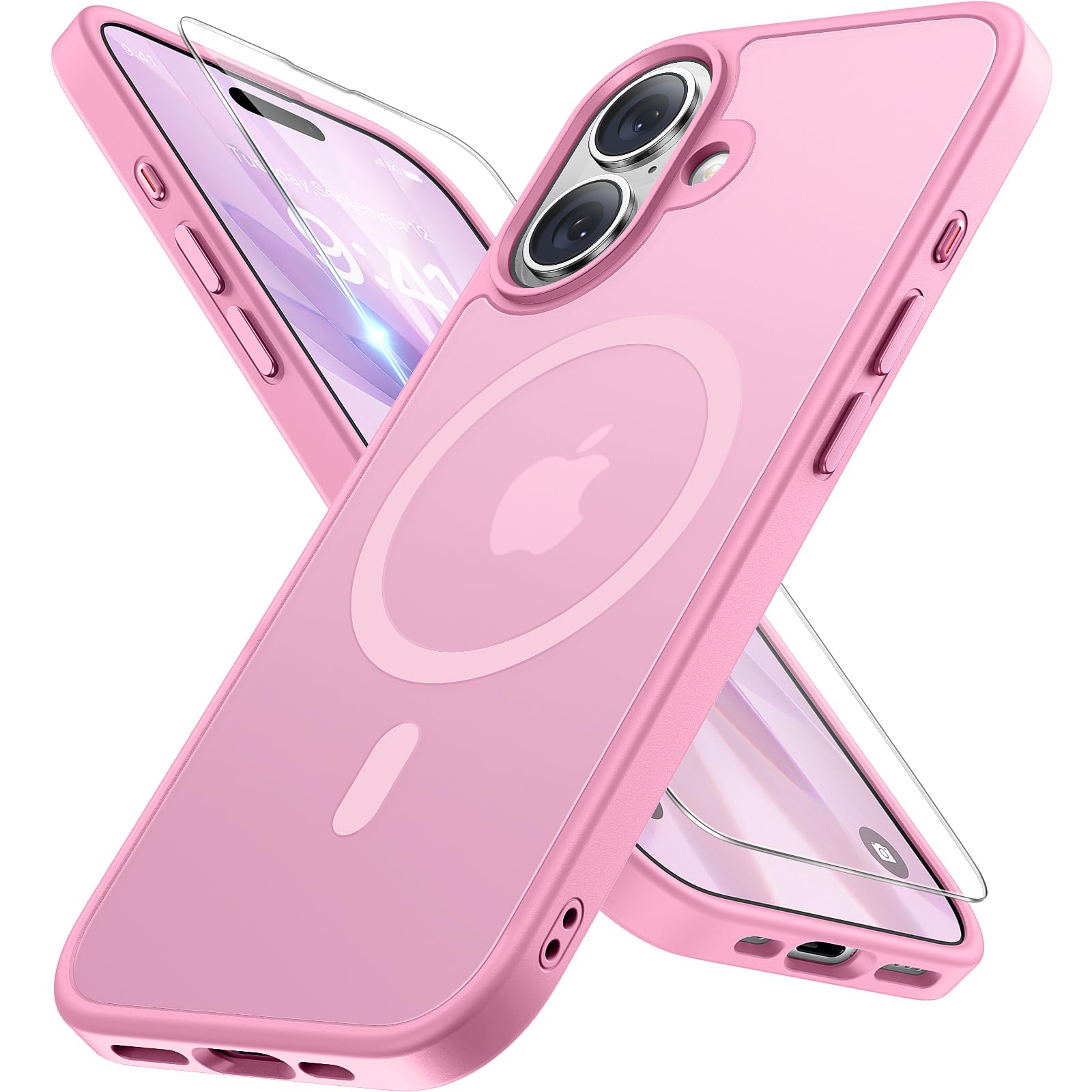 miracase Magnetic for iPhone 17 Case (Compatible with MagSafe) with Screen Protector Military-Grade Protection, Anti-Fingerprint Translucent Matte Phone Cover for iPhone 17 6.3 inch, Light Pink