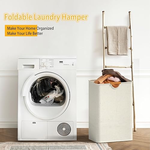 Miniatura 2 de Neateam Cesta de lavandería blanca con asa, cesta de lavandería para dormitorio, impermeable, para ropa sucia, para dormitorio, cuarto de servicio,